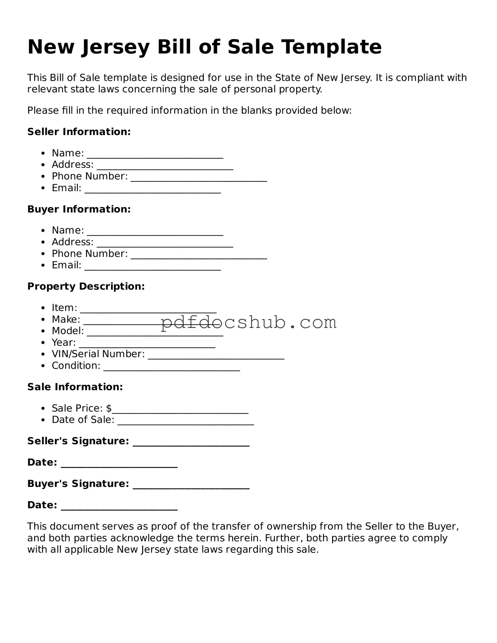 Attorney-Approved New Jersey Bill of Sale Form