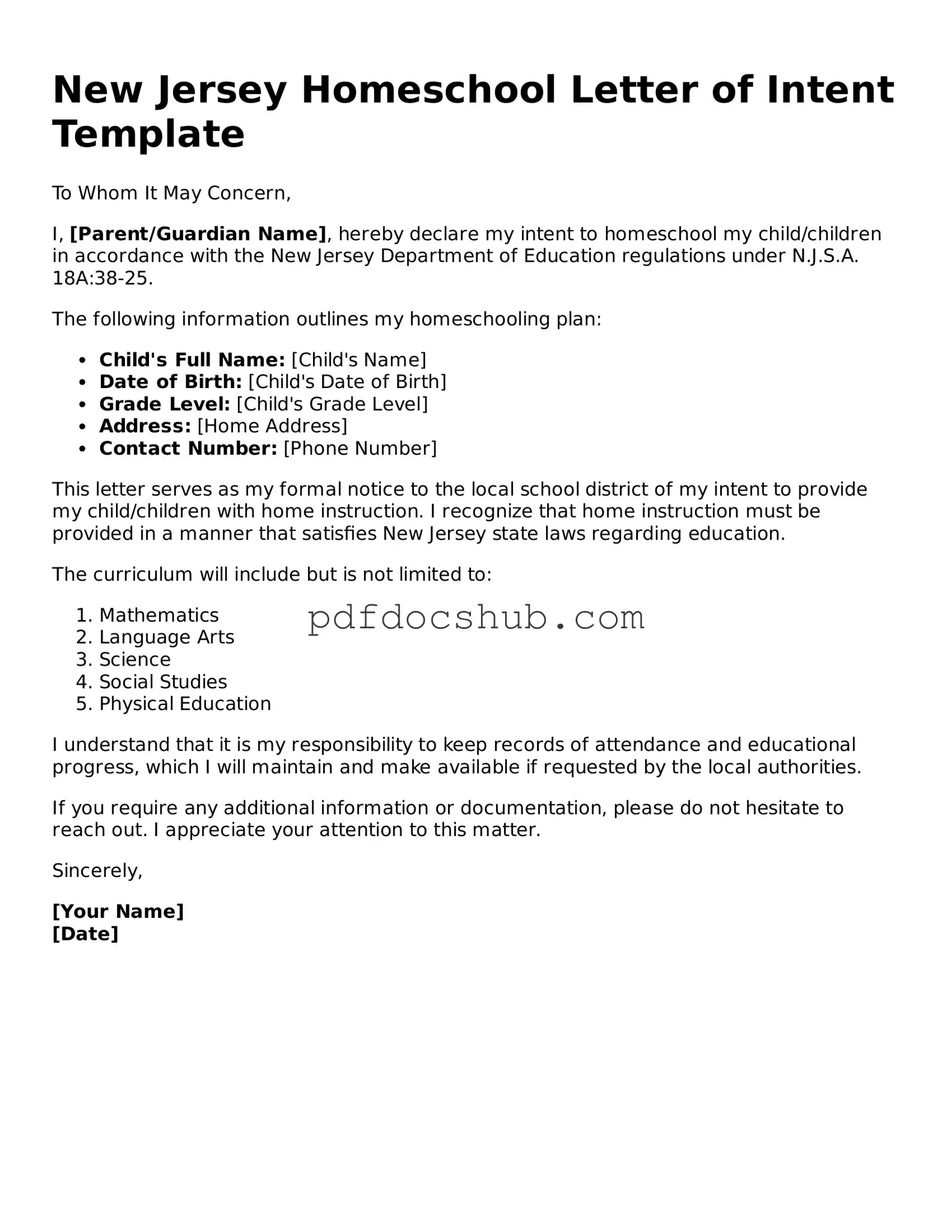 Attorney-Approved New Jersey Homeschool Letter of Intent Form