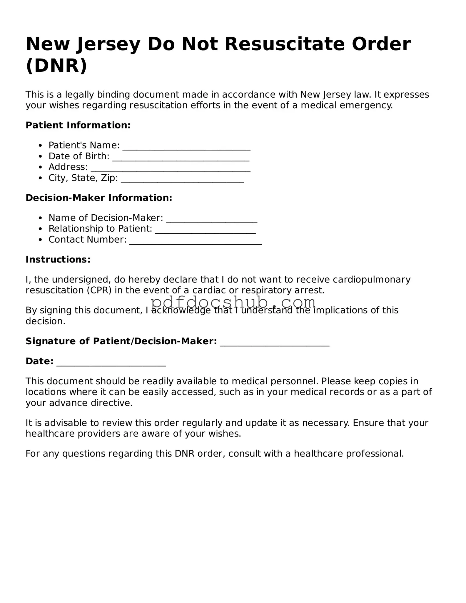 Attorney-Approved New Jersey Do Not Resuscitate Order Form