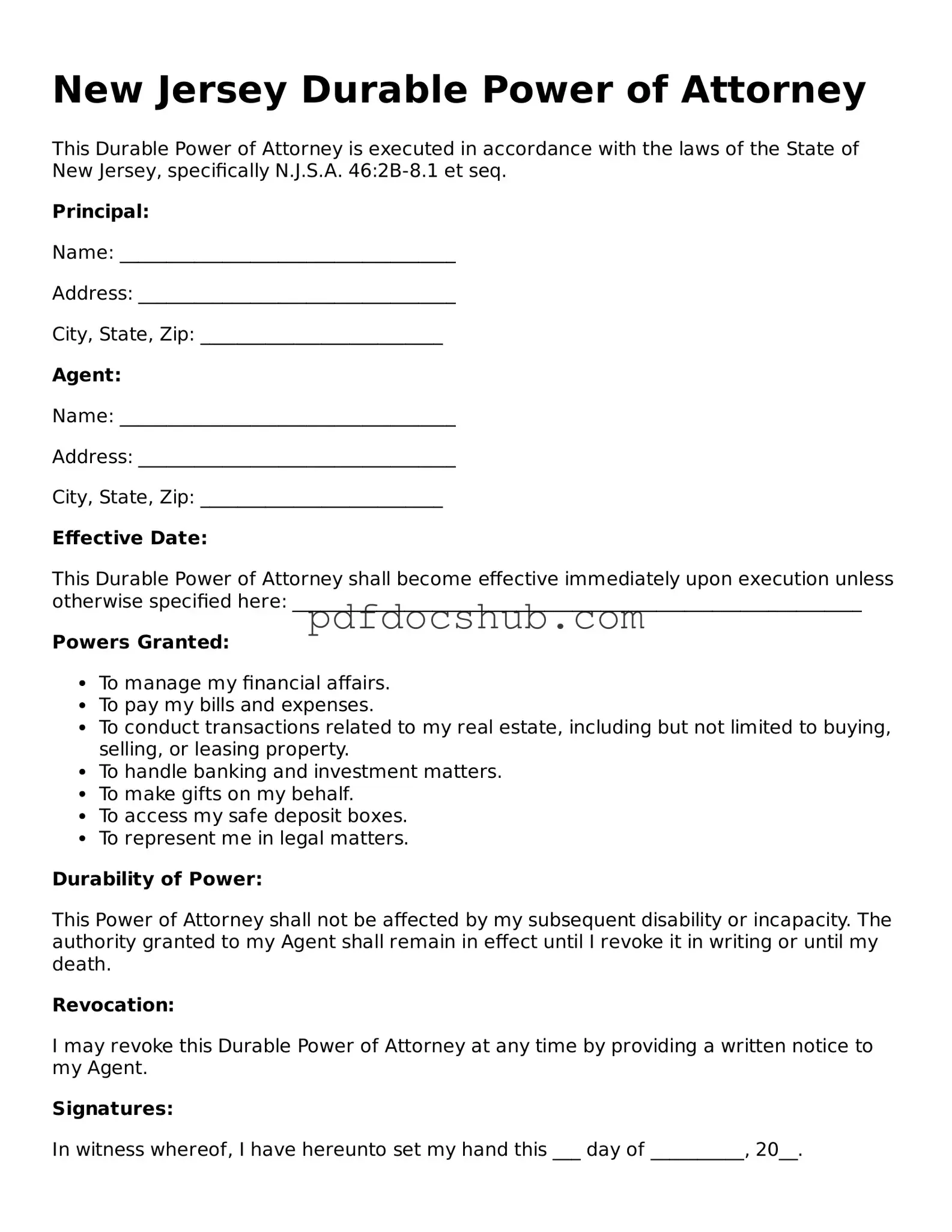Attorney-Approved New Jersey Durable Power of Attorney Form