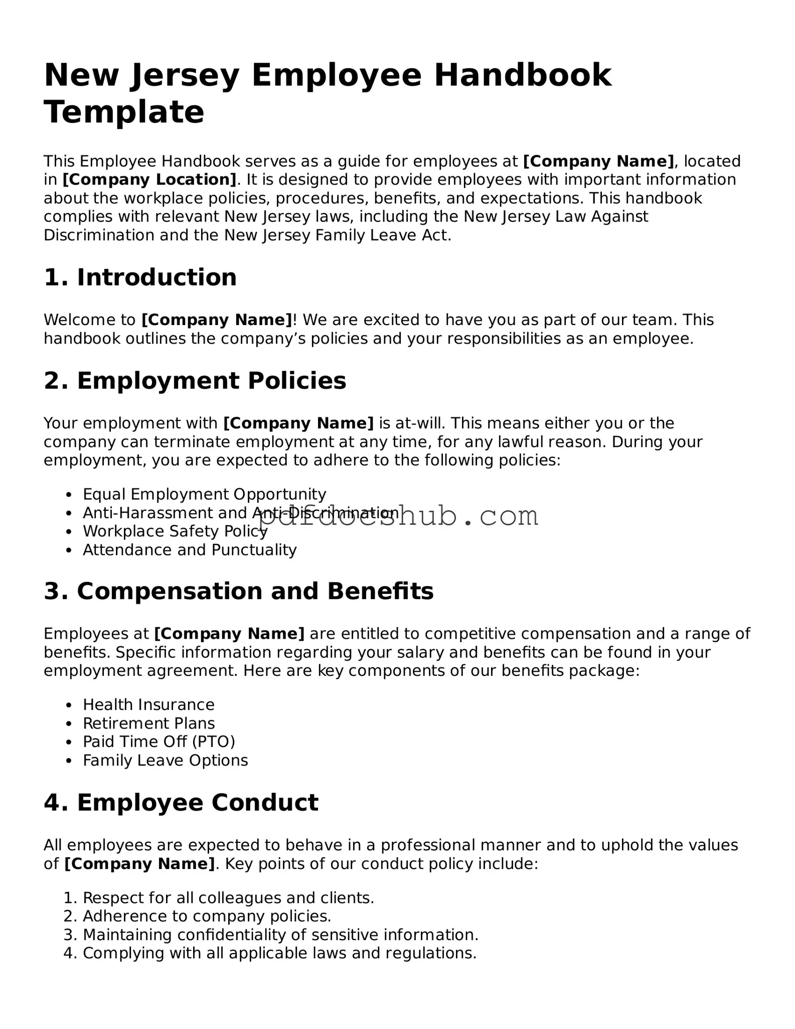 Attorney-Approved New Jersey Employee Handbook Form