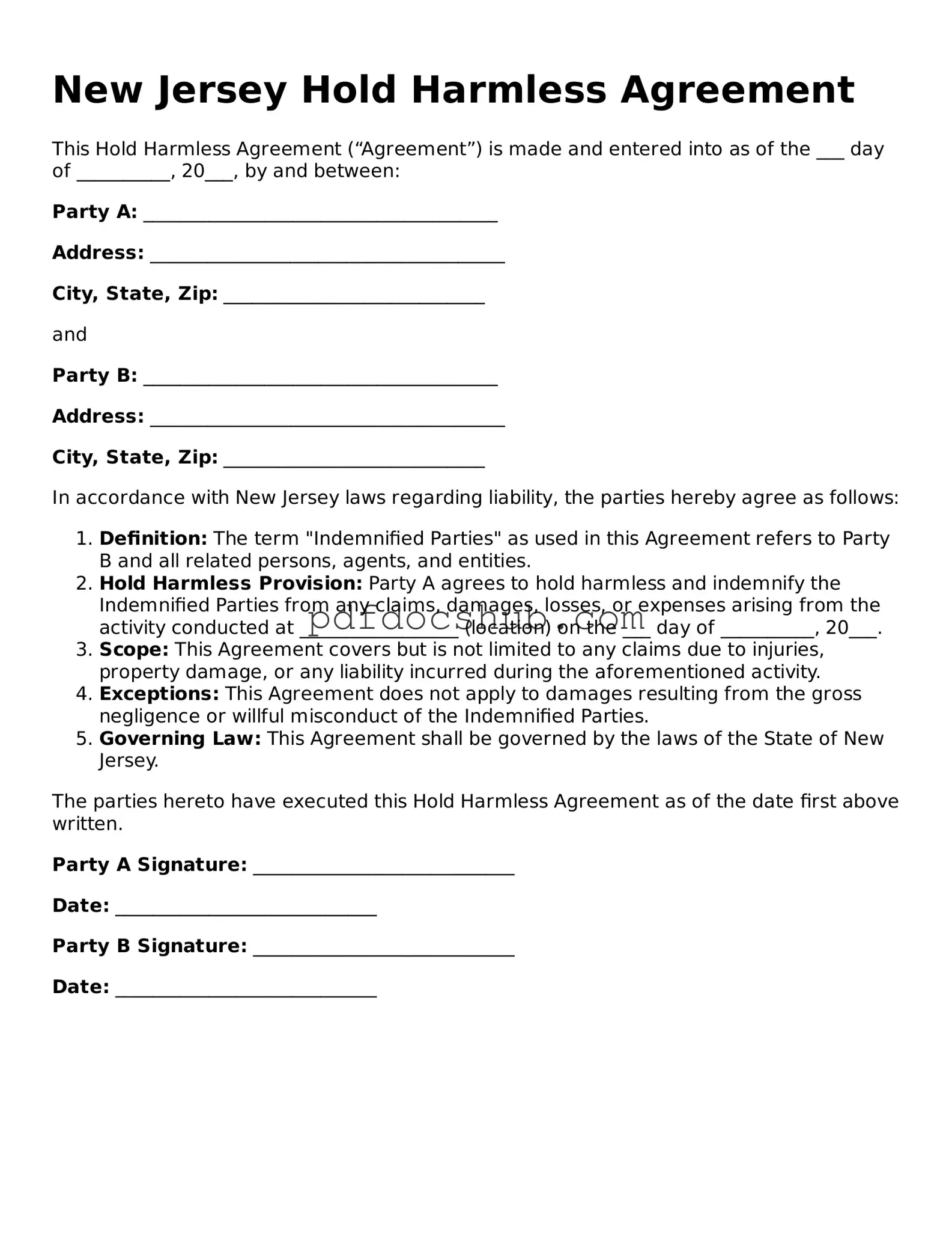 Attorney-Approved New Jersey Hold Harmless Agreement Form