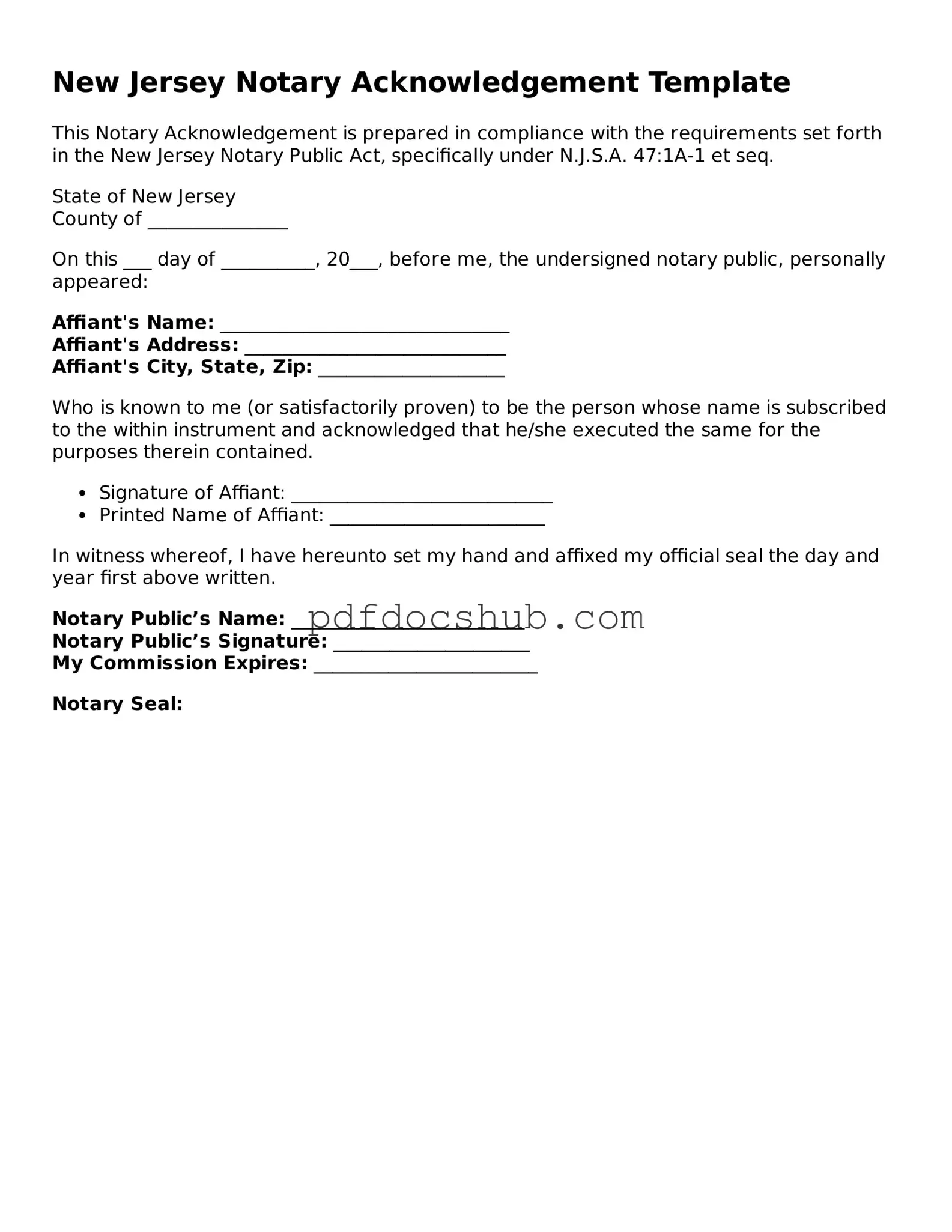 Attorney-Approved New Jersey Notary Acknowledgement Form