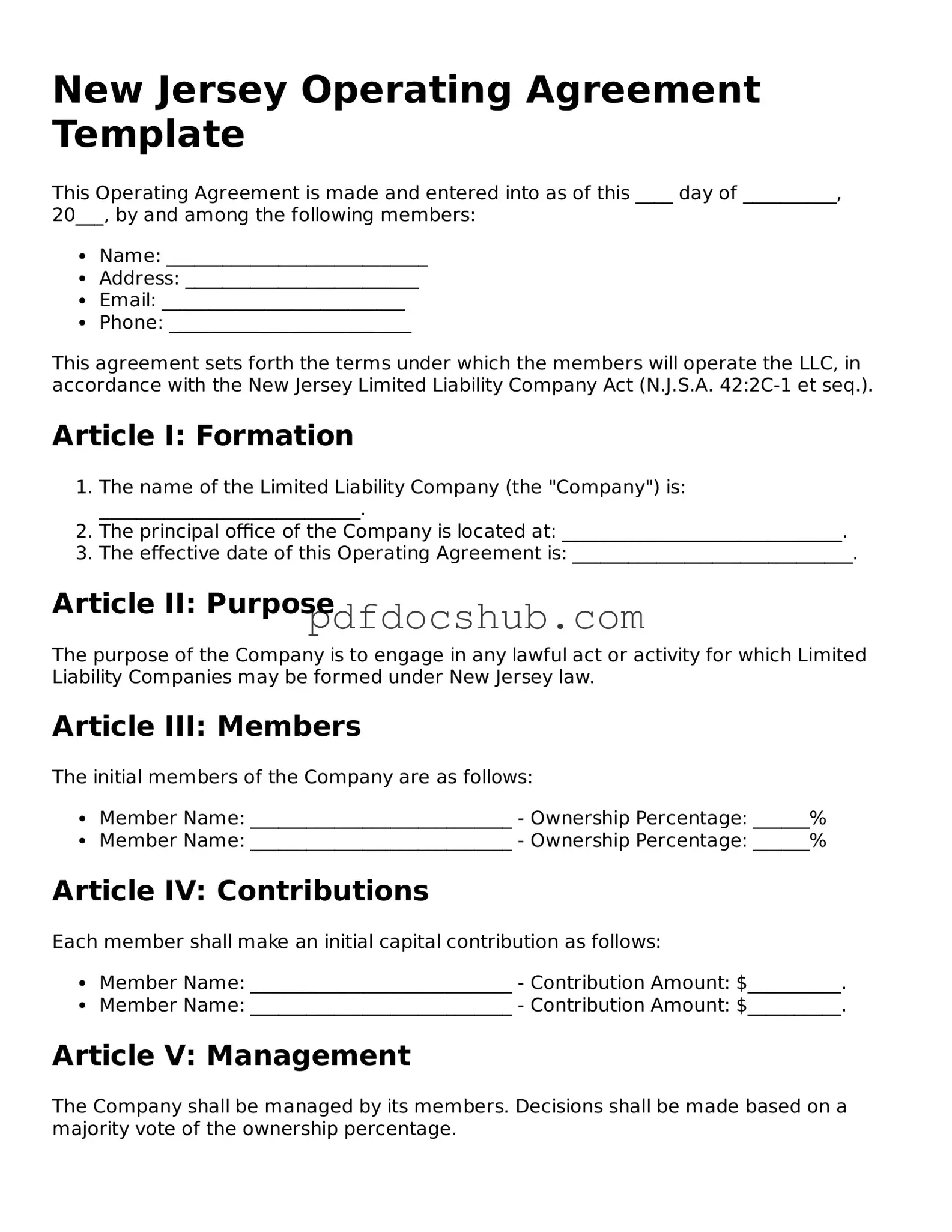 Attorney-Approved New Jersey Operating Agreement Form