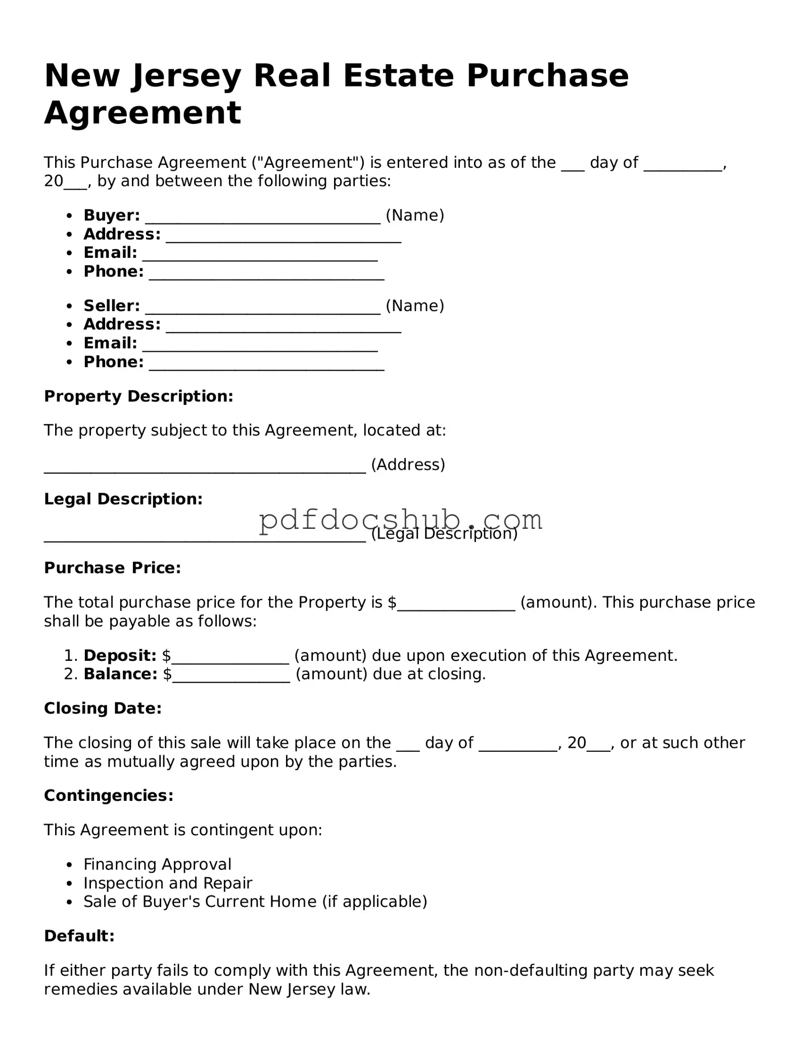 Attorney-Approved New Jersey Real Estate Purchase Agreement Form