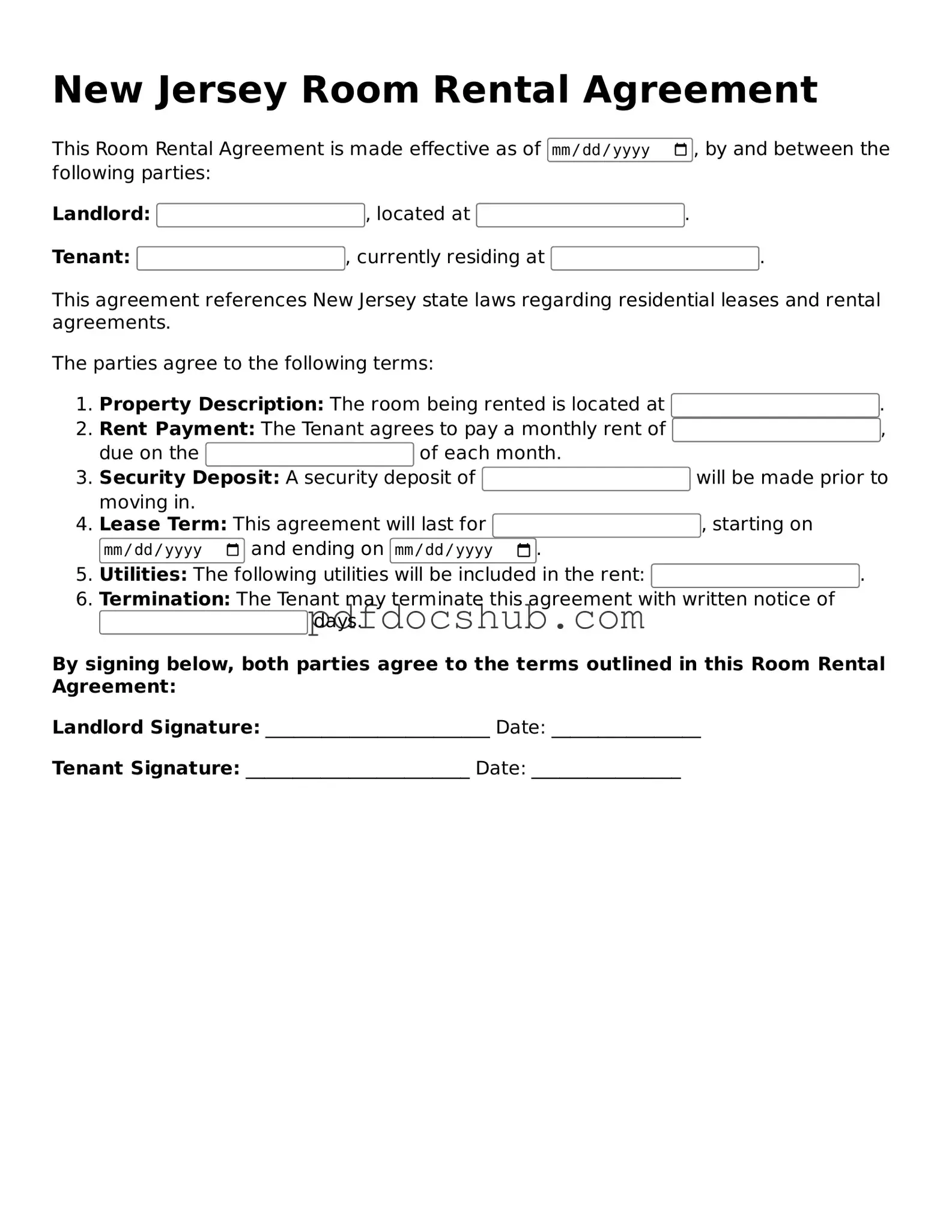 Attorney-Approved New Jersey Room Rental Agreement Form