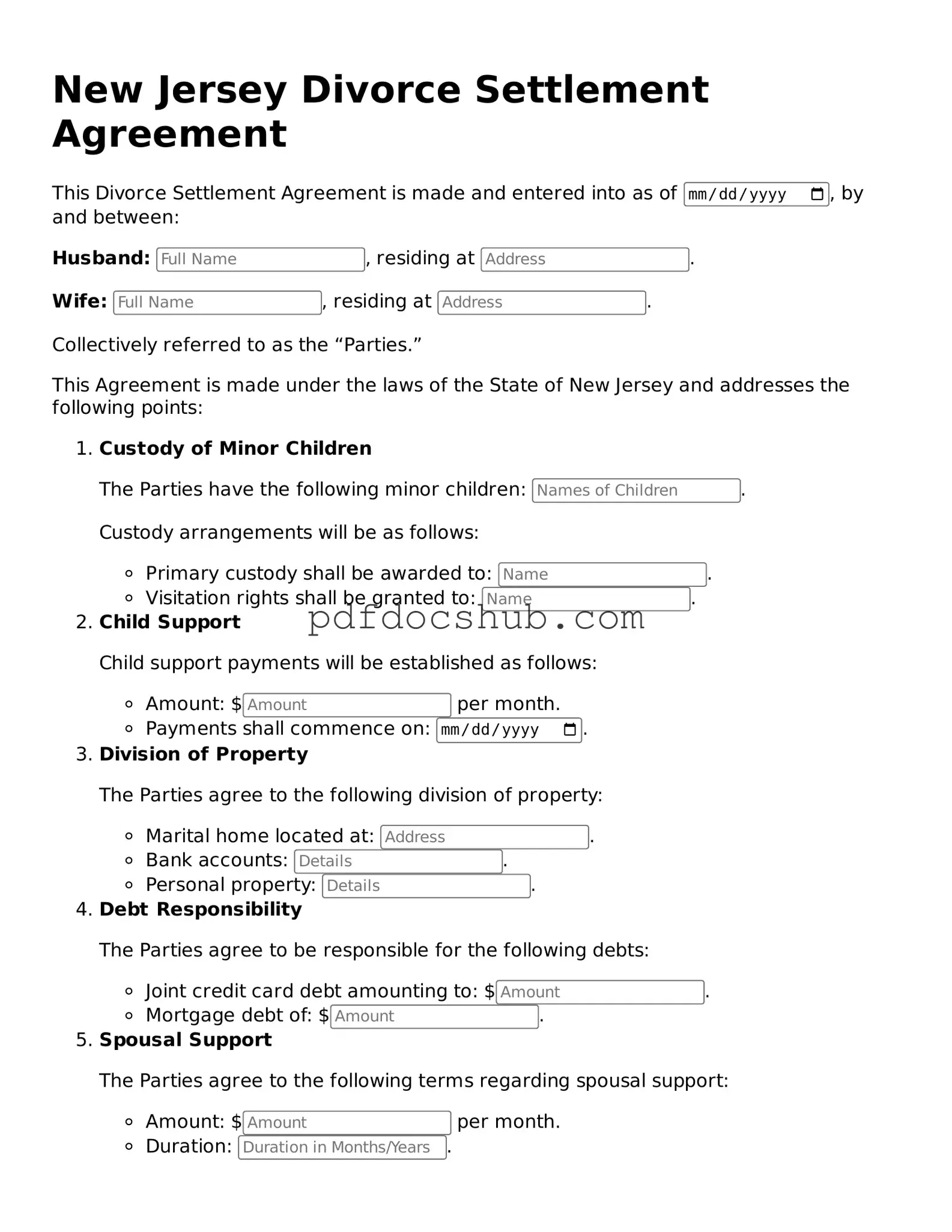 Attorney-Approved New Jersey Divorce Settlement Agreement Form