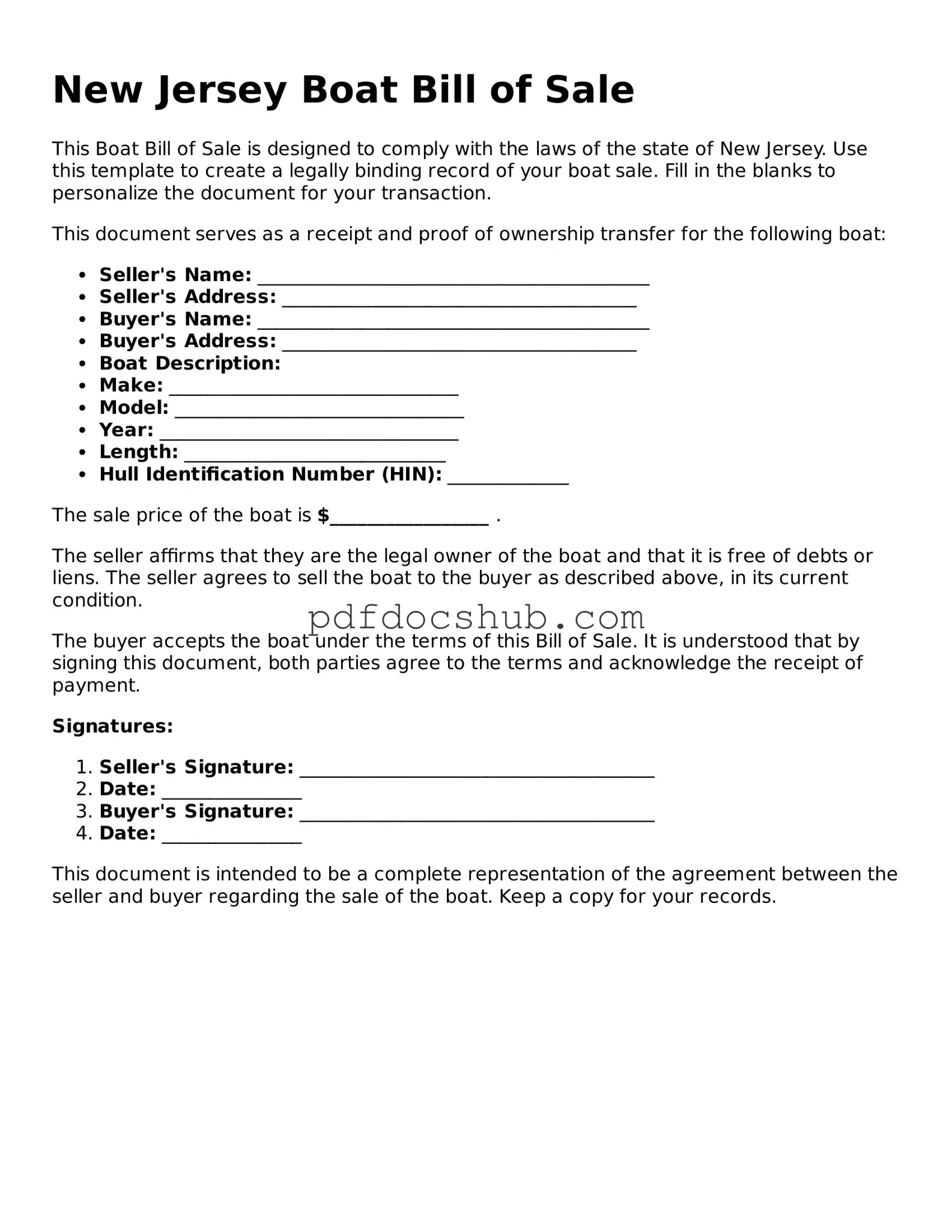 Attorney-Approved New Jersey Boat Bill of Sale Form