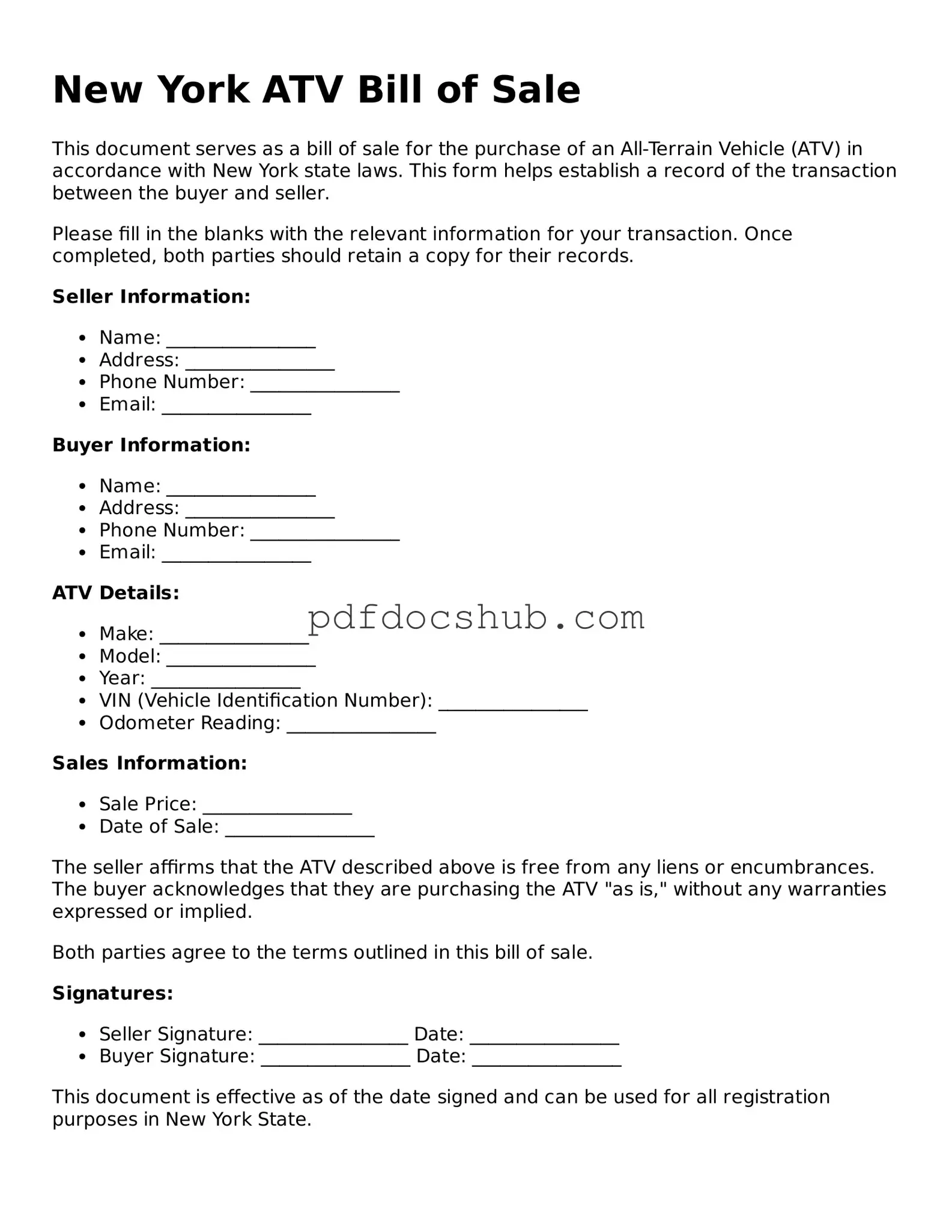 Attorney-Approved New York ATV Bill of Sale Form