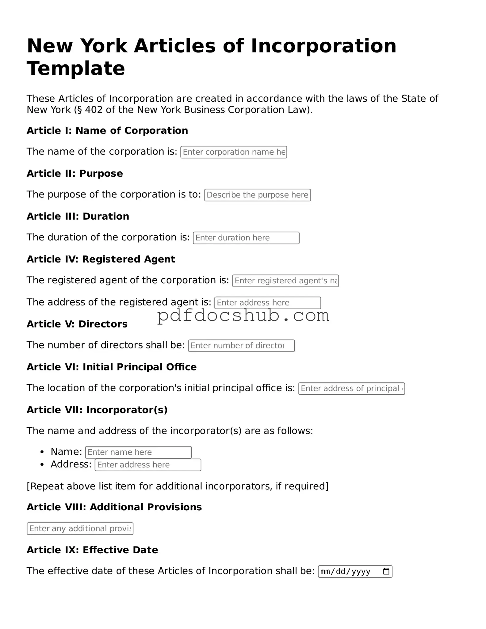 Attorney-Approved New York Articles of Incorporation Form