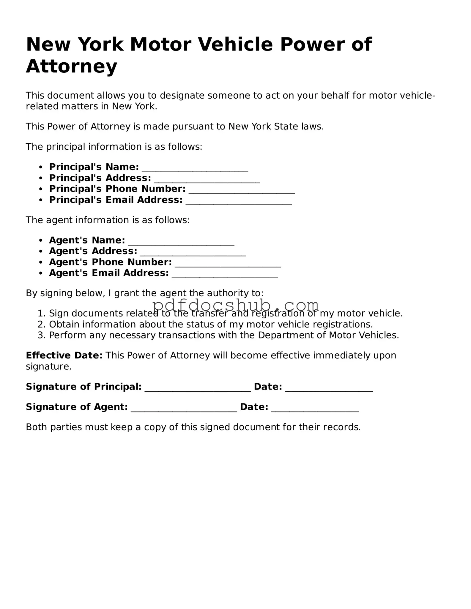 Attorney-Approved New York Motor Vehicle Power of Attorney Form