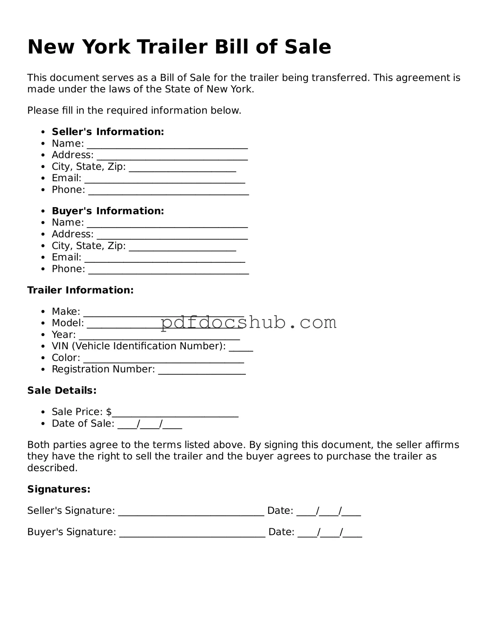 Attorney-Approved New York Trailer Bill of Sale Form