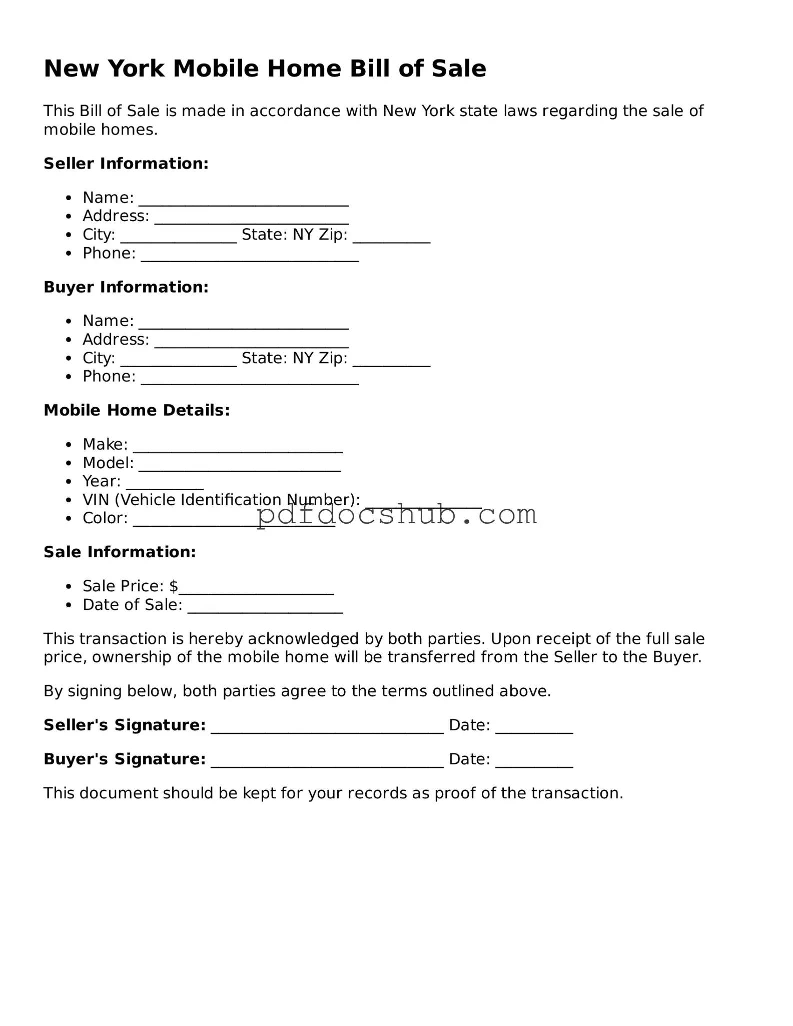 Attorney-Approved New York Mobile Home Bill of Sale Form