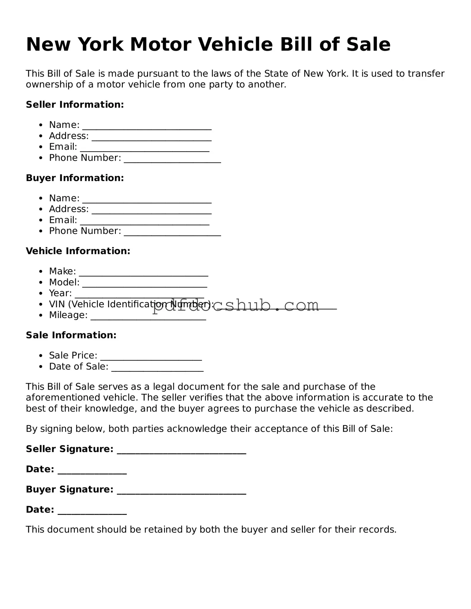 Attorney-Approved New York Motor Vehicle Bill of Sale Form