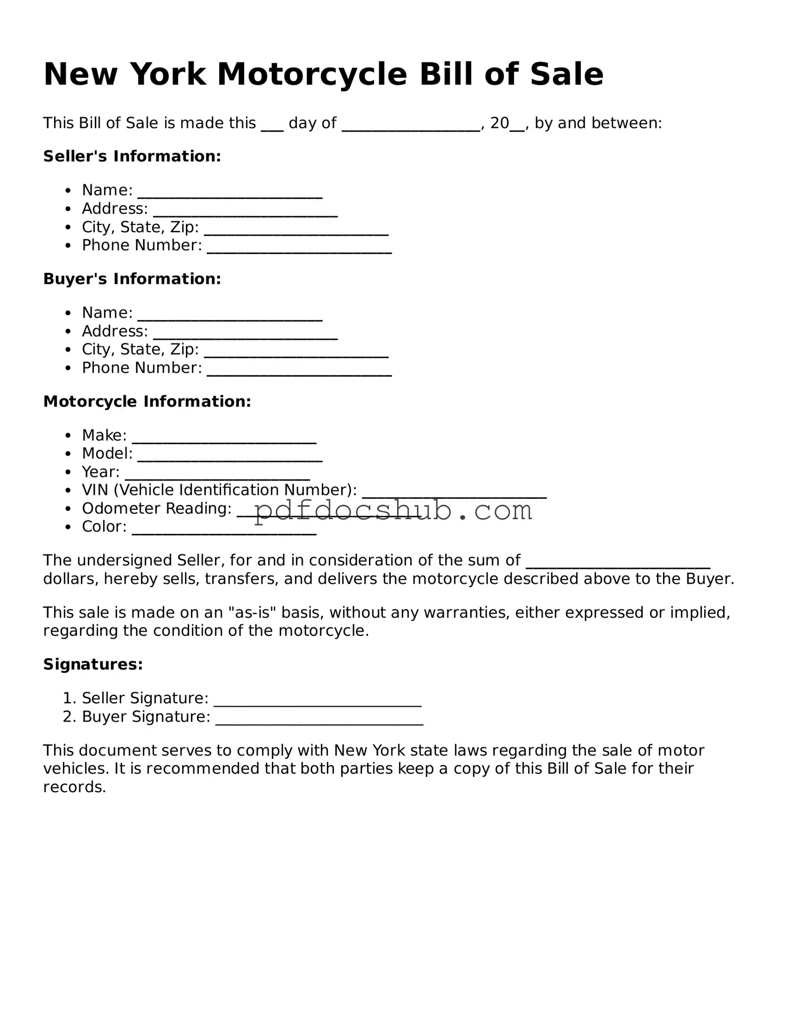 Attorney-Approved New York Motorcycle Bill of Sale Form