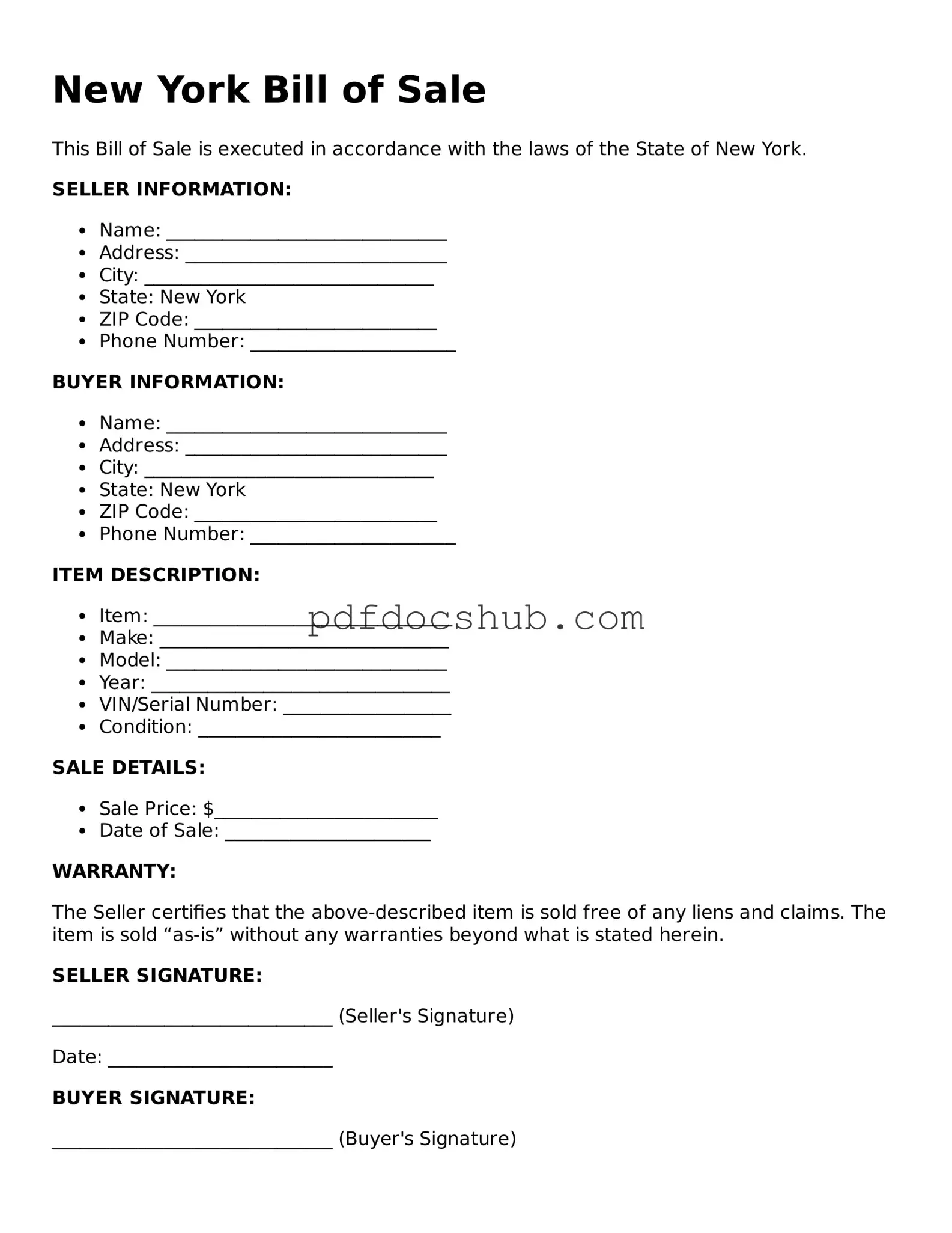 Attorney-Approved New York Bill of Sale Form