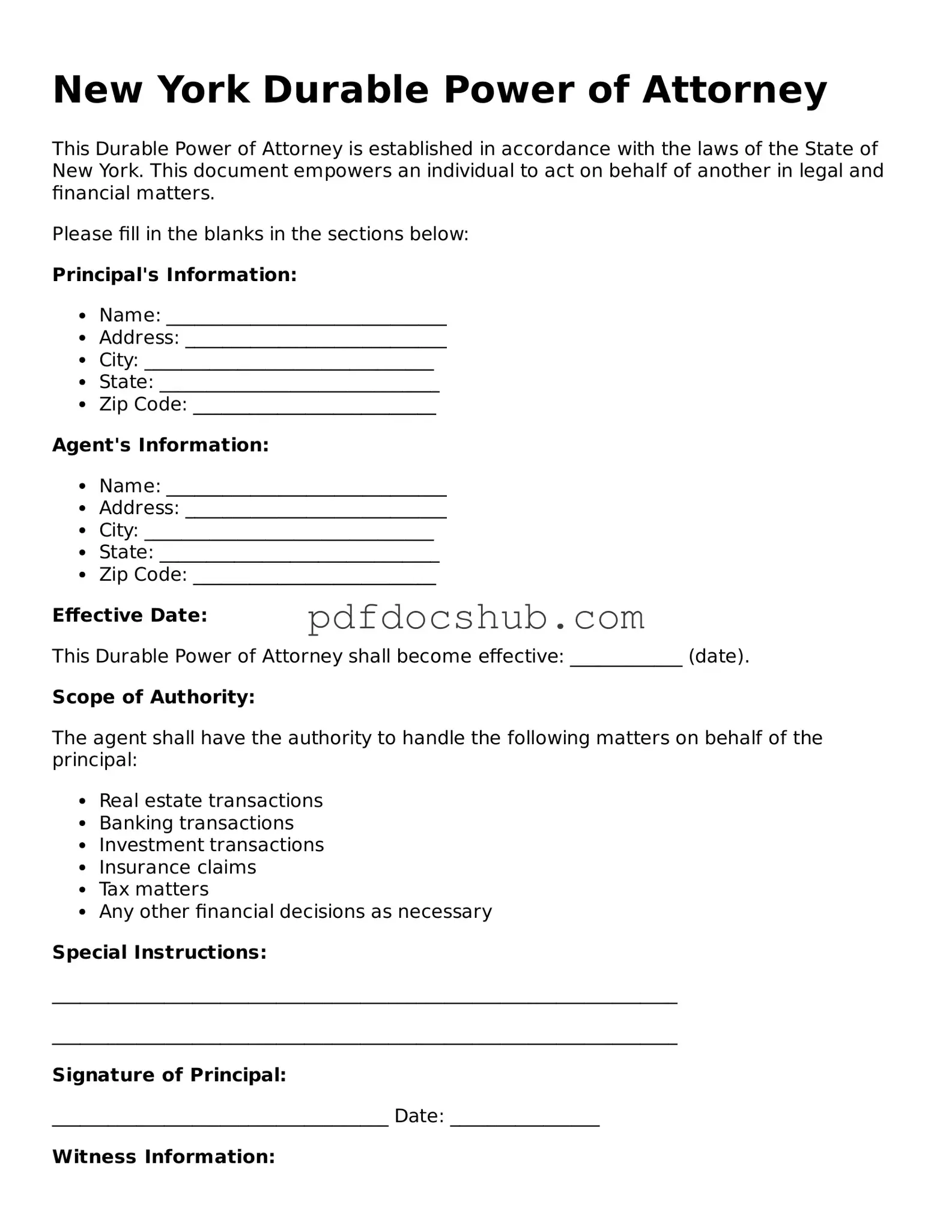 Attorney-Approved New York Durable Power of Attorney Form