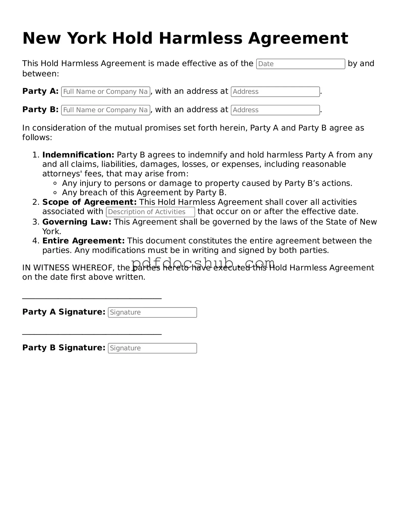 Attorney-Approved New York Hold Harmless Agreement Form