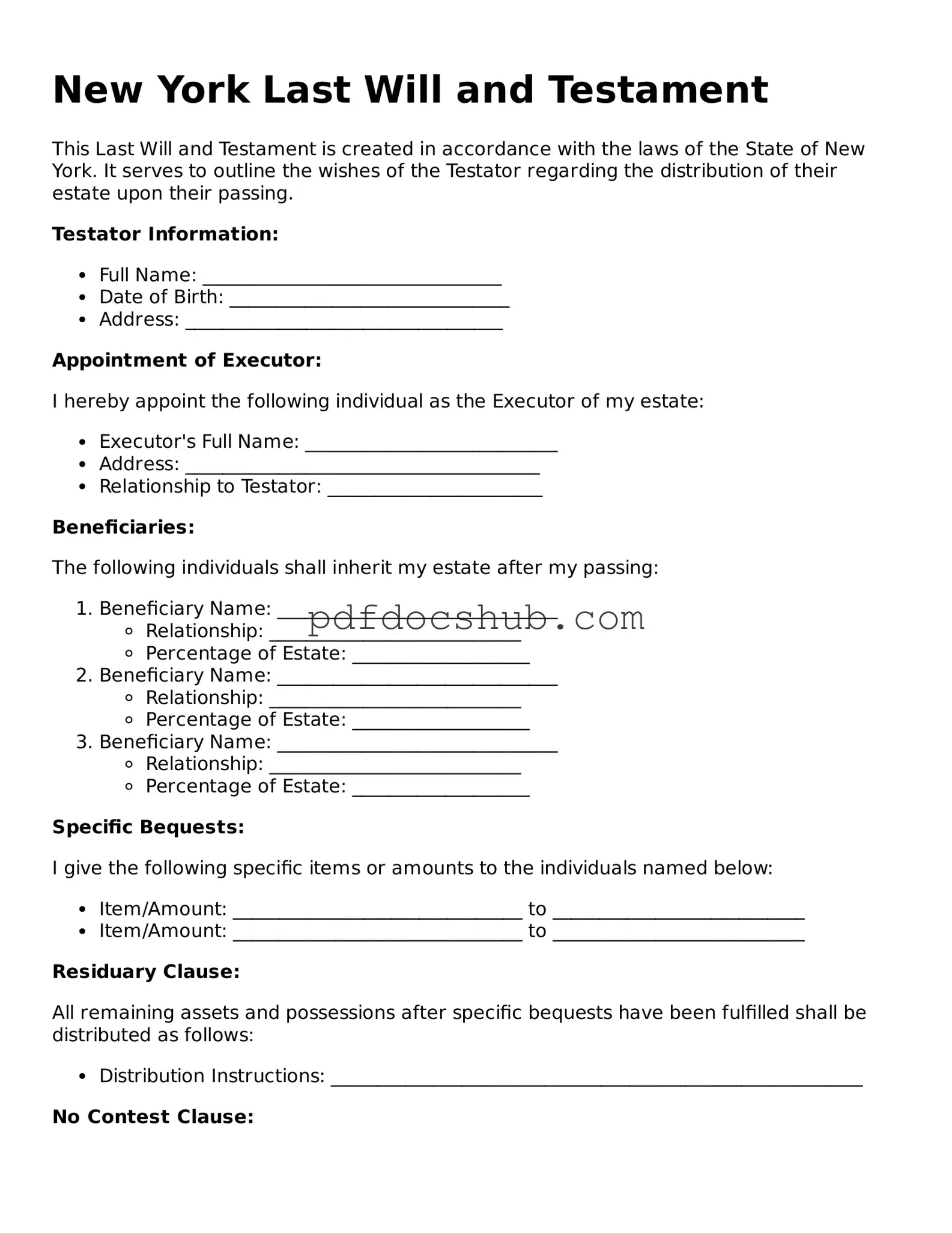 Attorney-Approved New York Last Will and Testament Form