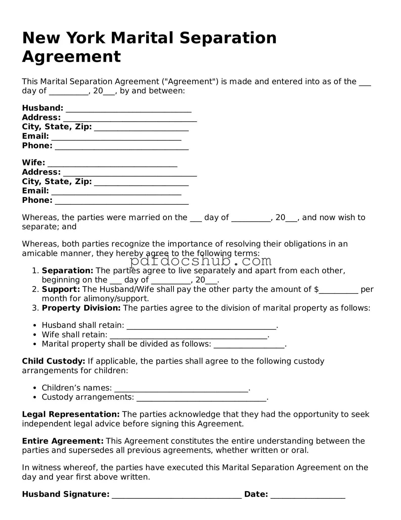Attorney-Approved New York Marital Separation Agreement Form