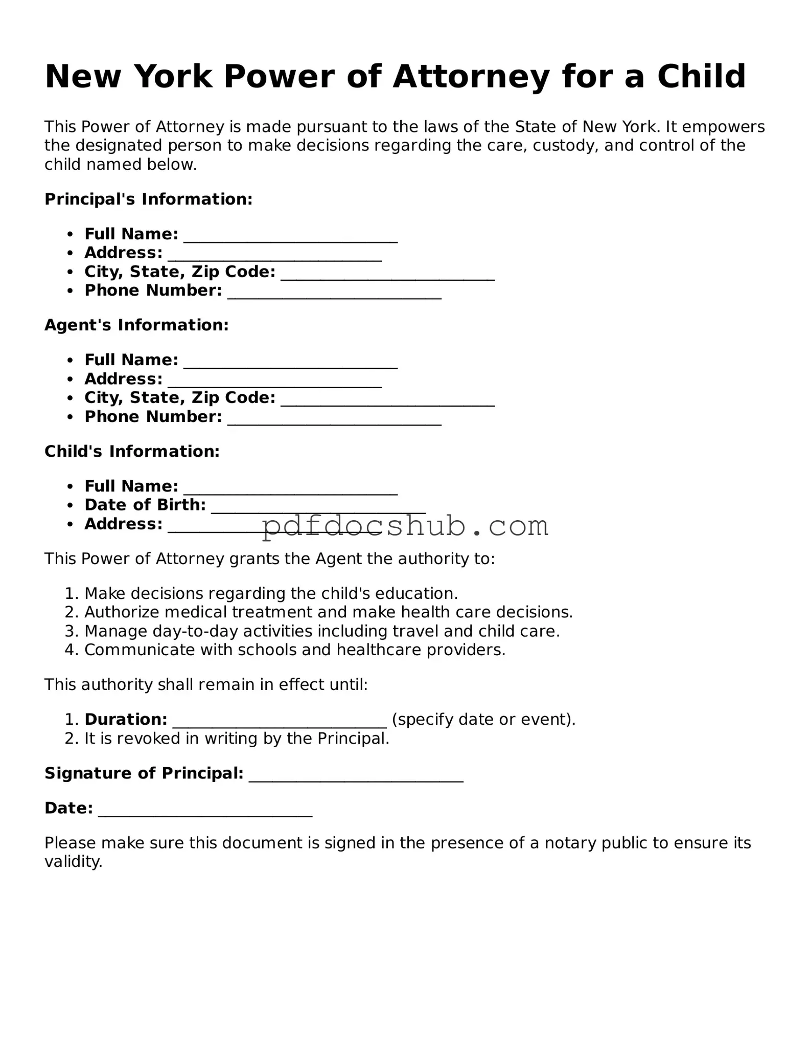 Attorney-Approved New York Power of Attorney for a Child Form