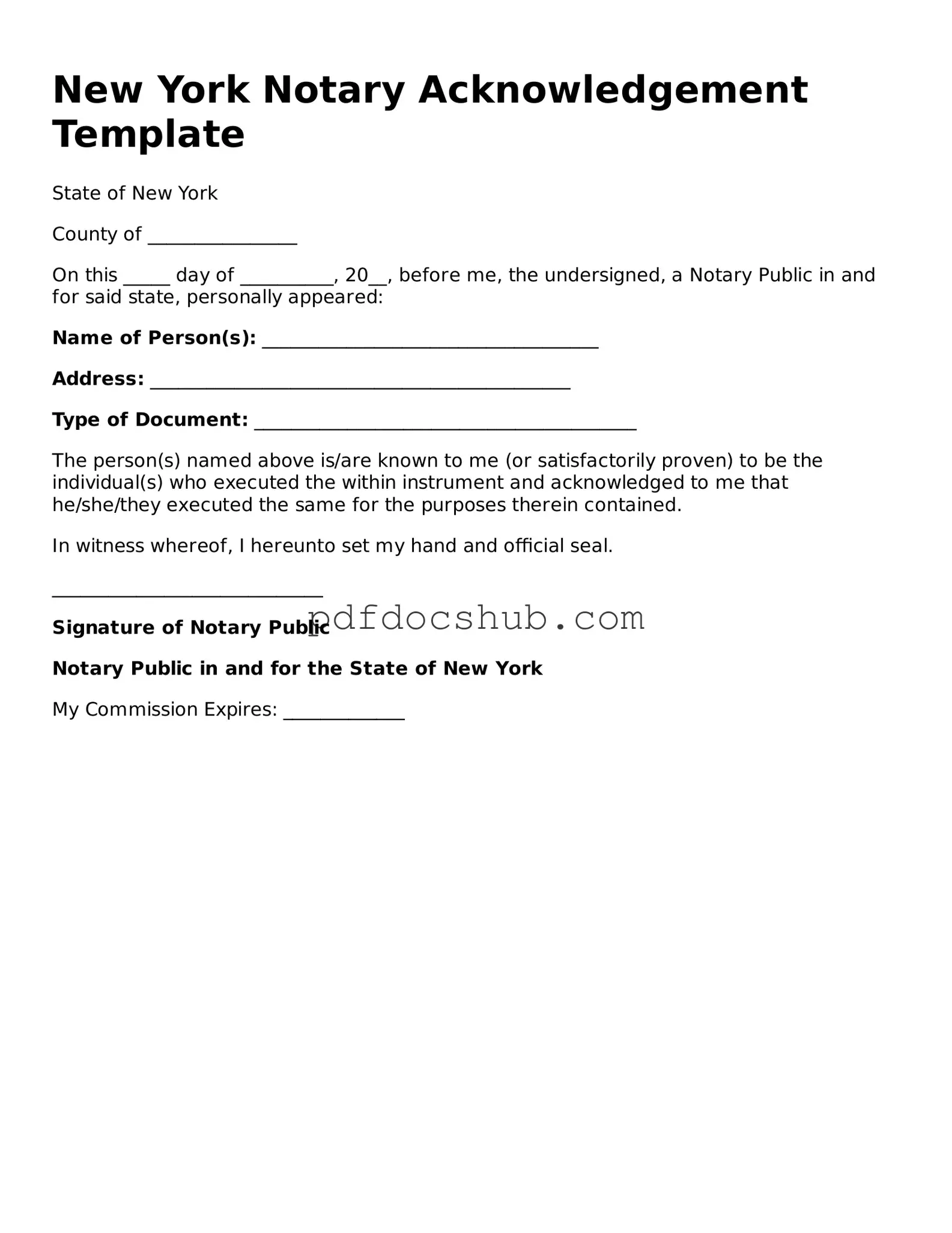 Attorney-Approved New York Notary Acknowledgement Form