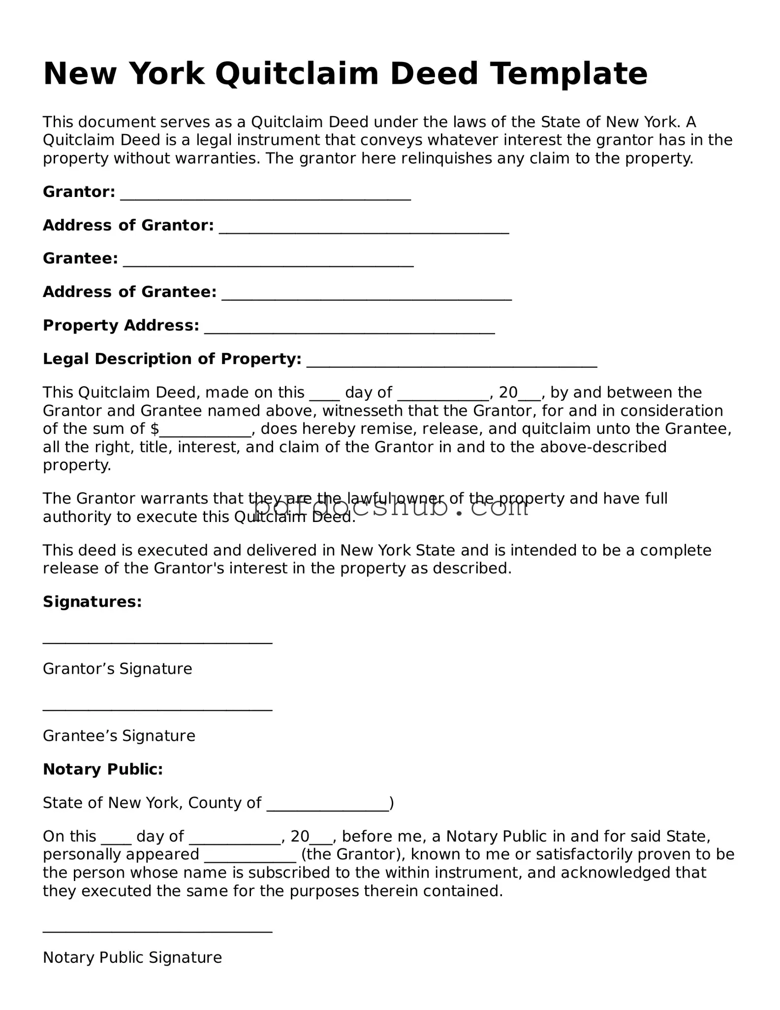 Attorney-Approved New York Quitclaim Deed Form
