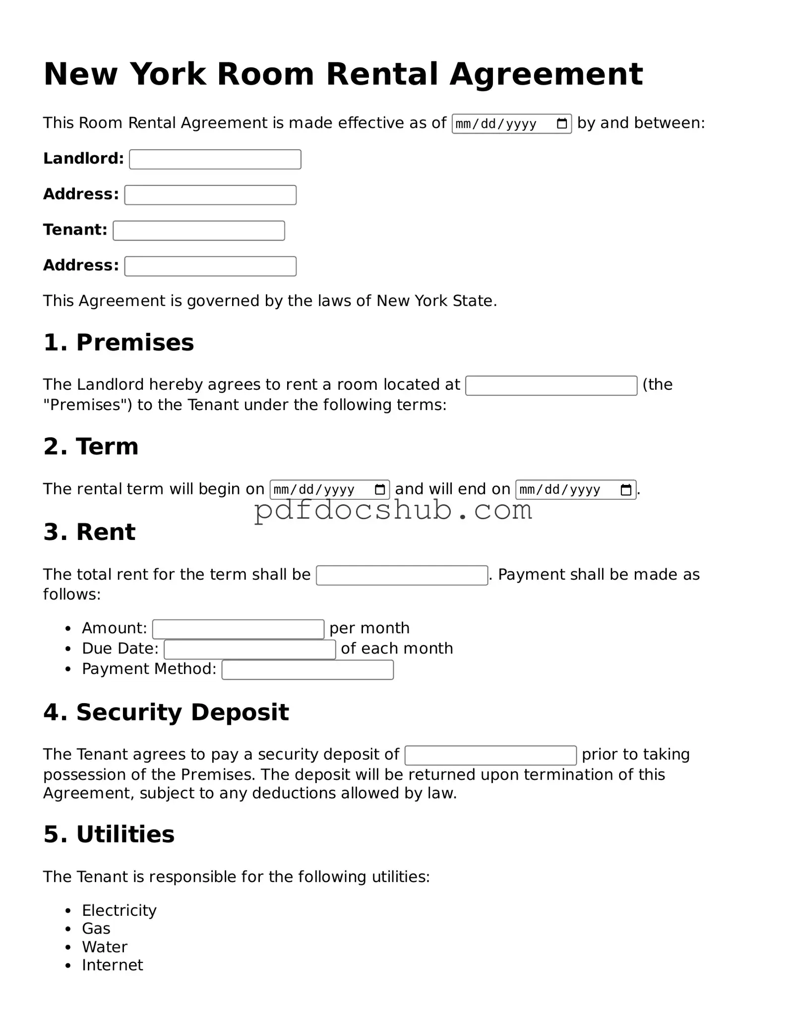 Attorney-Approved New York Room Rental Agreement Form