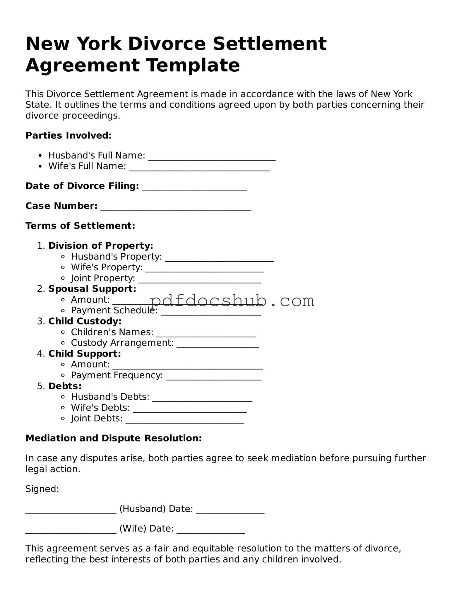 Attorney-Approved New York Divorce Settlement Agreement Form