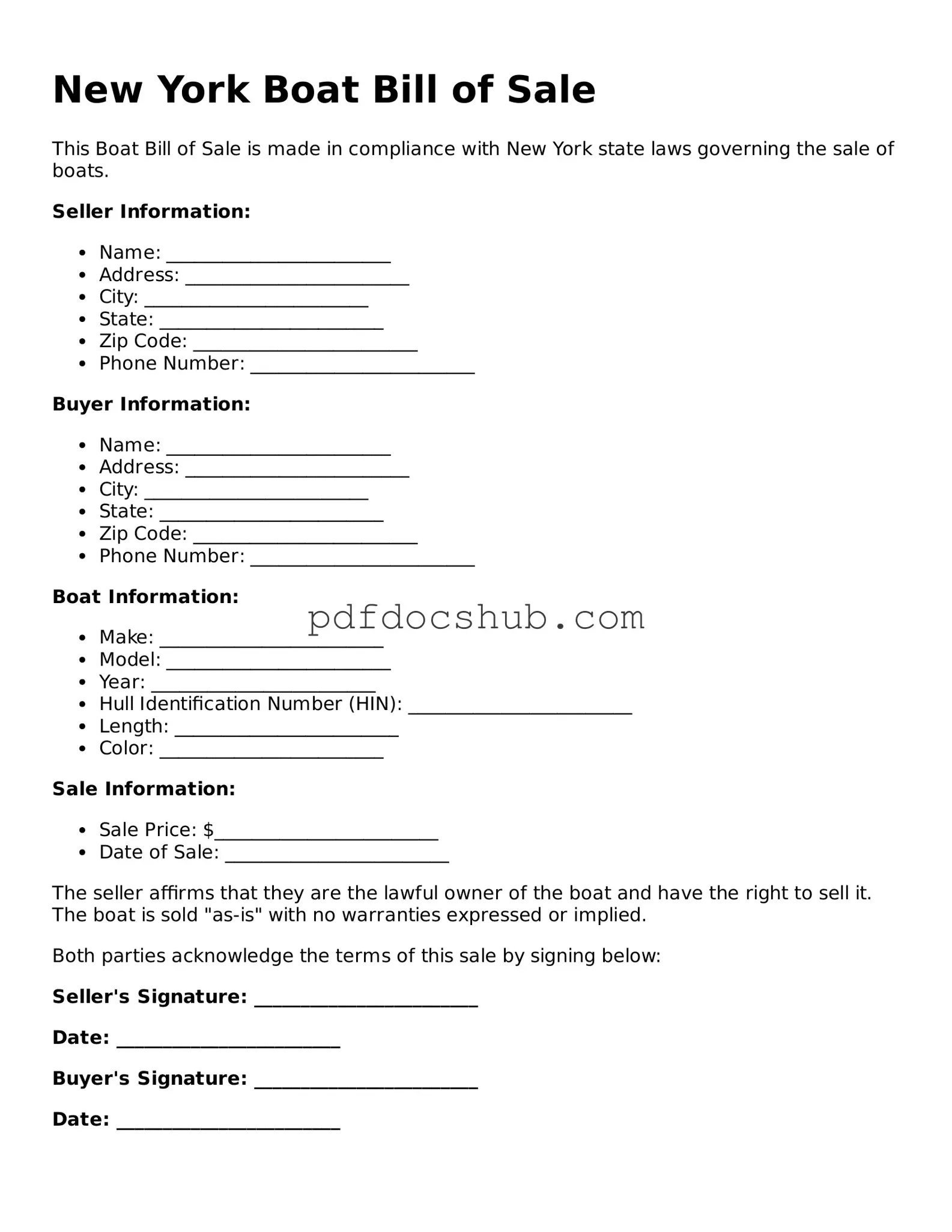Attorney-Approved New York Boat Bill of Sale Form