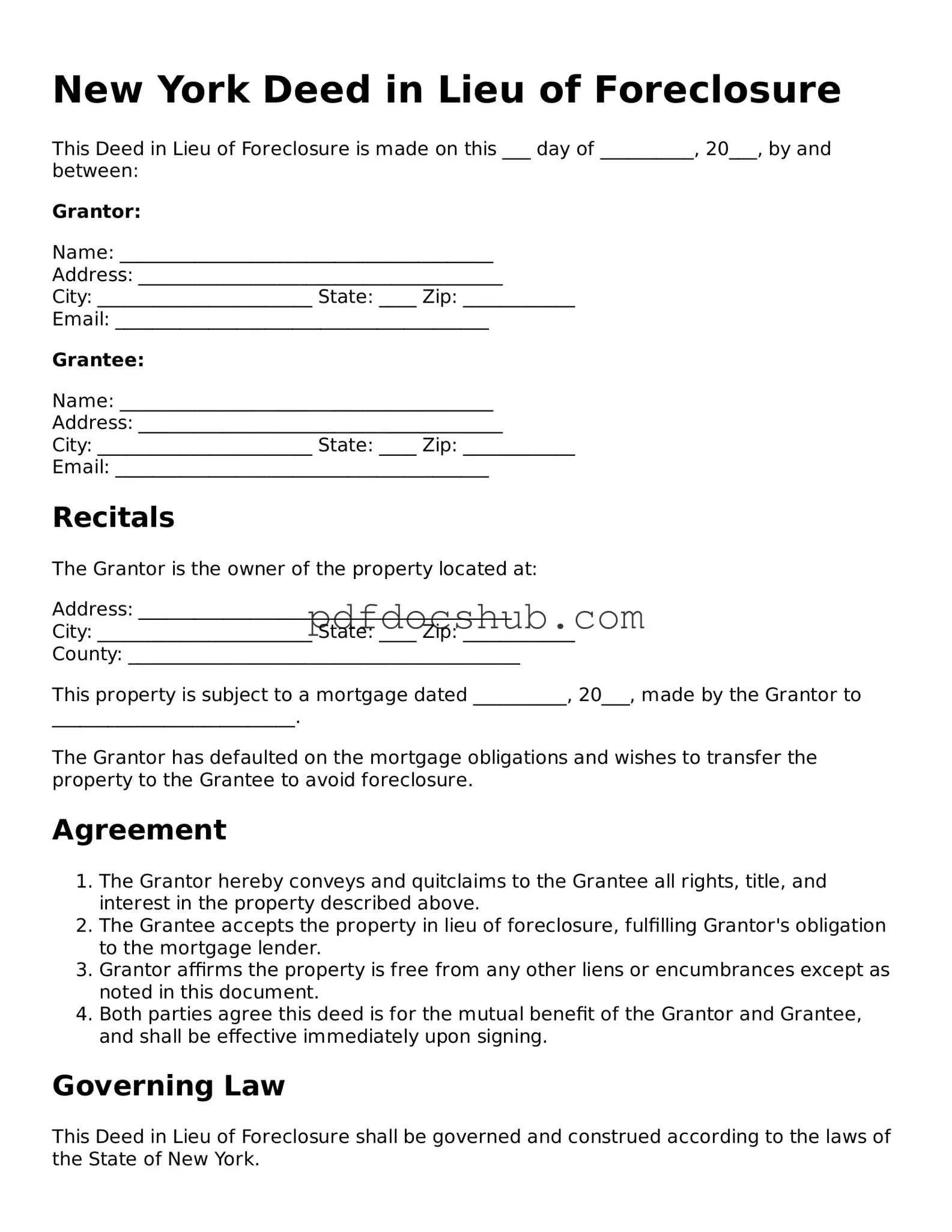 Attorney-Approved New York Deed in Lieu of Foreclosure Form