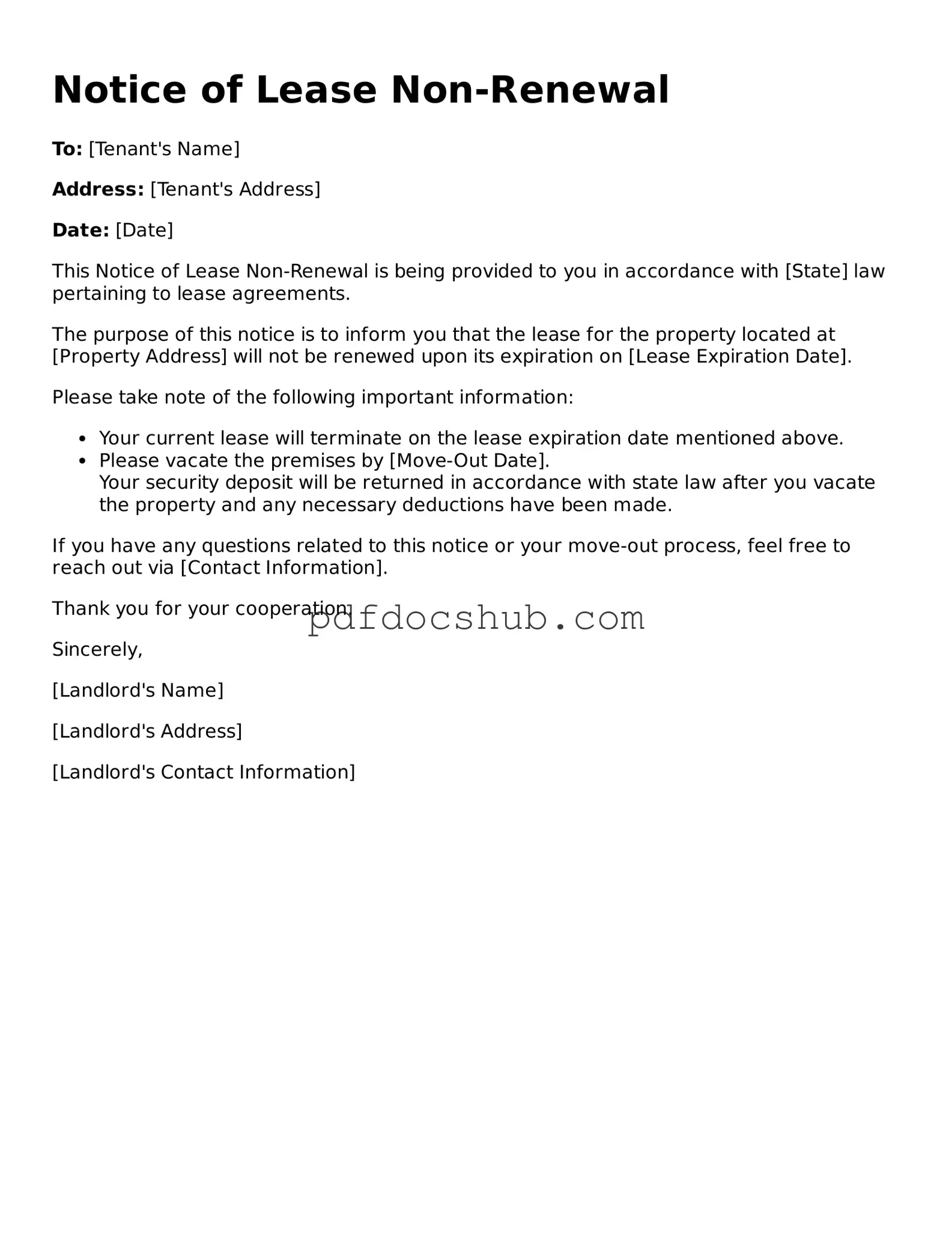 Legal Notice of Lease Non-Renewal Template