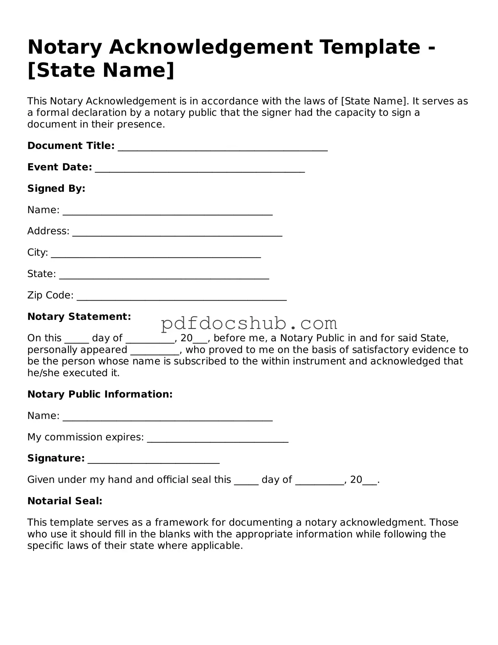 Legal Notary Acknowledgement Template