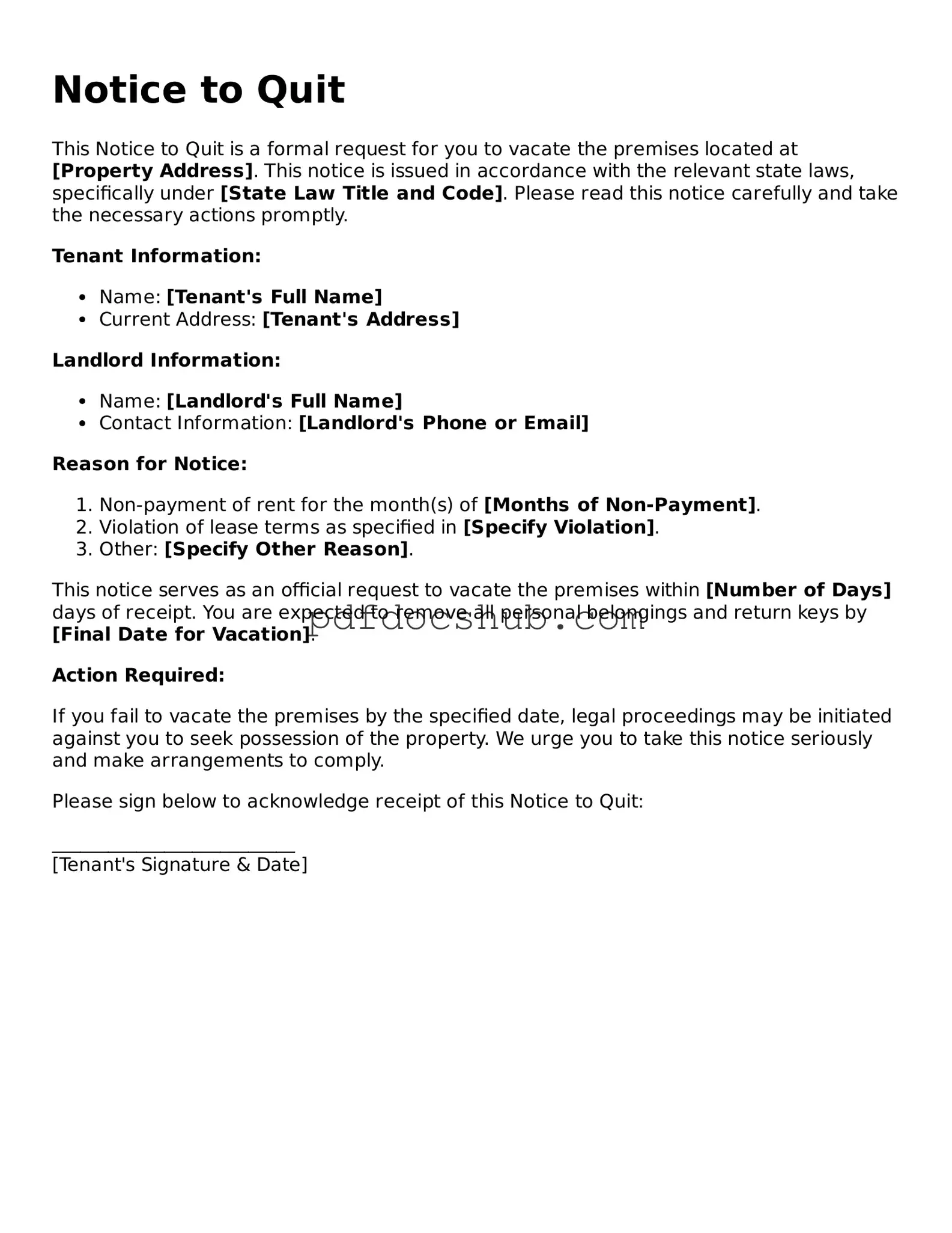 Legal Notice to Quit Template