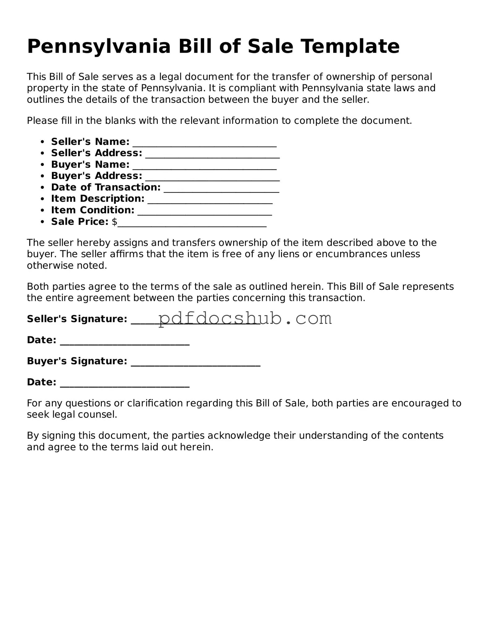 Attorney-Approved Pennsylvania Bill of Sale Form
