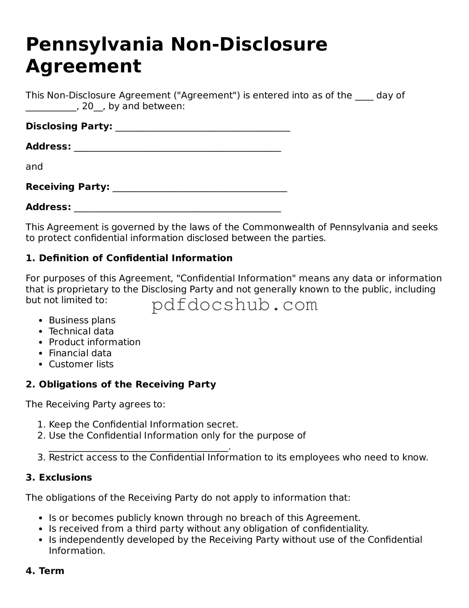 Attorney-Approved Pennsylvania Non-disclosure Agreement Form