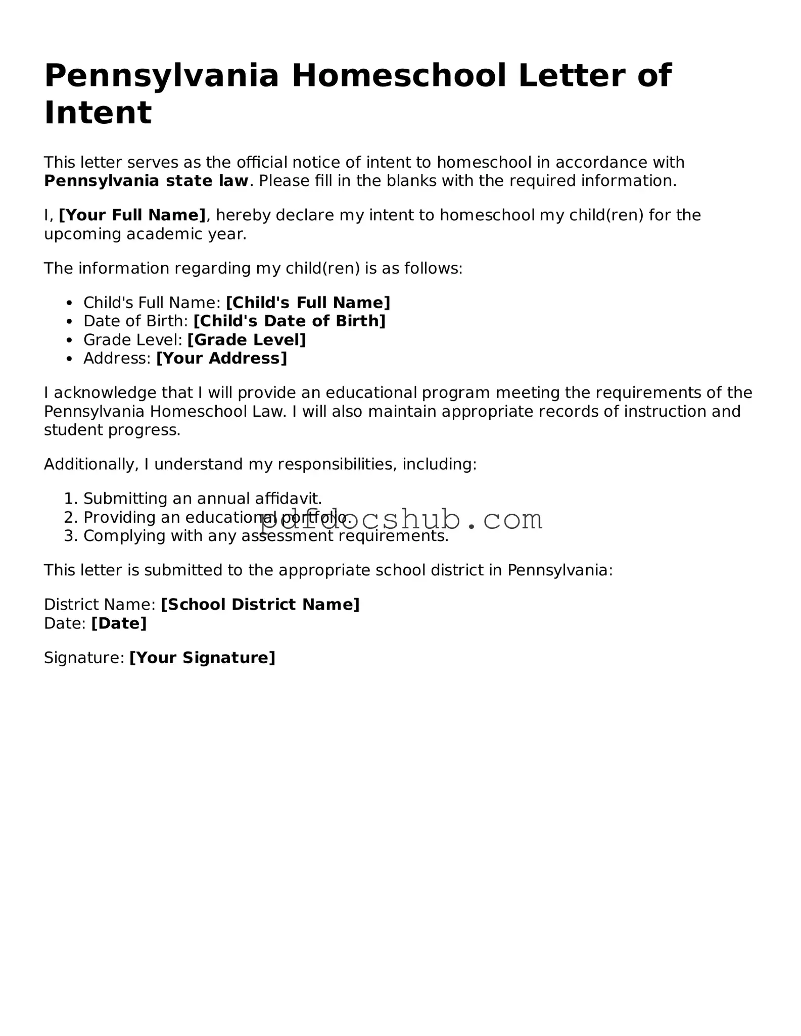 Attorney-Approved Pennsylvania Homeschool Letter of Intent Form