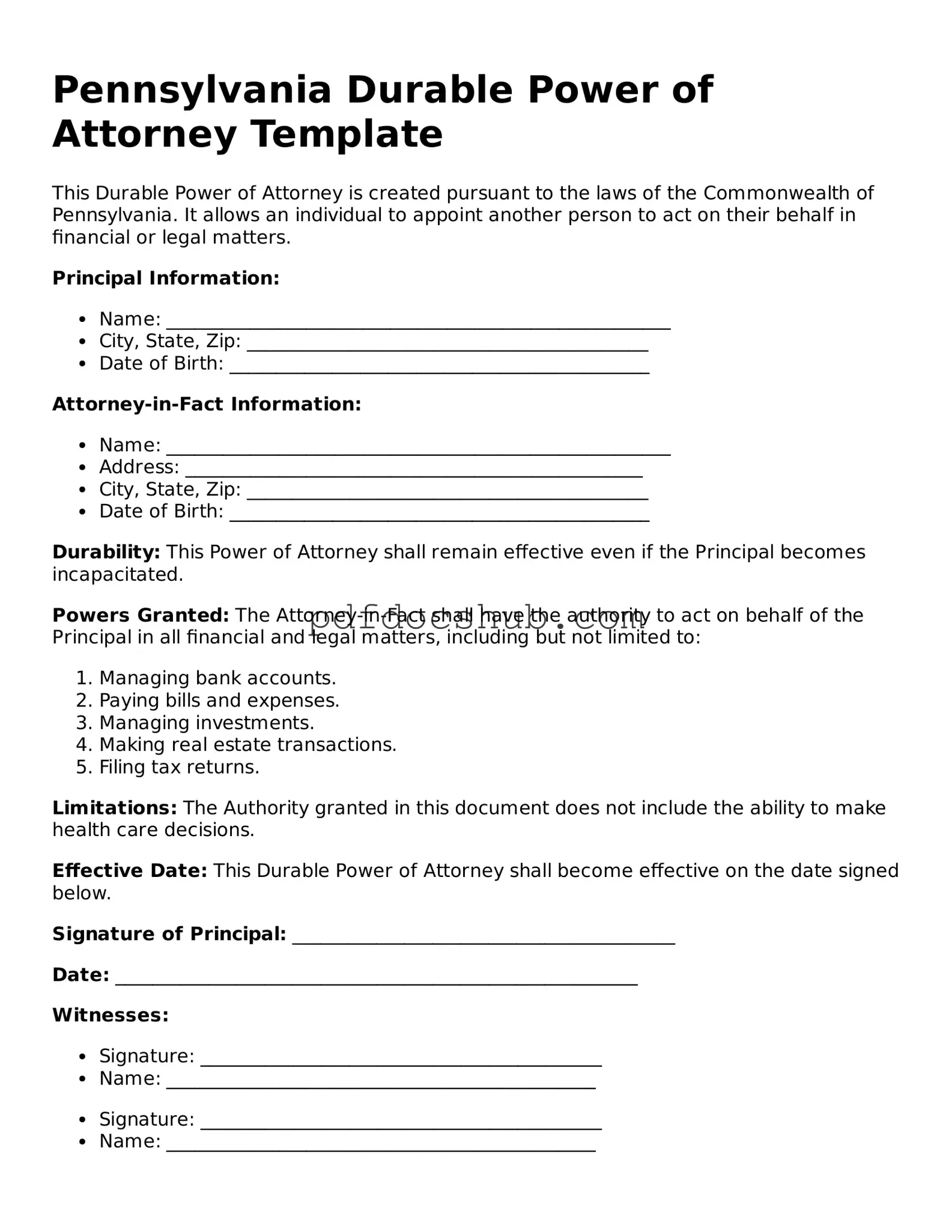 Attorney-Approved Pennsylvania Durable Power of Attorney Form