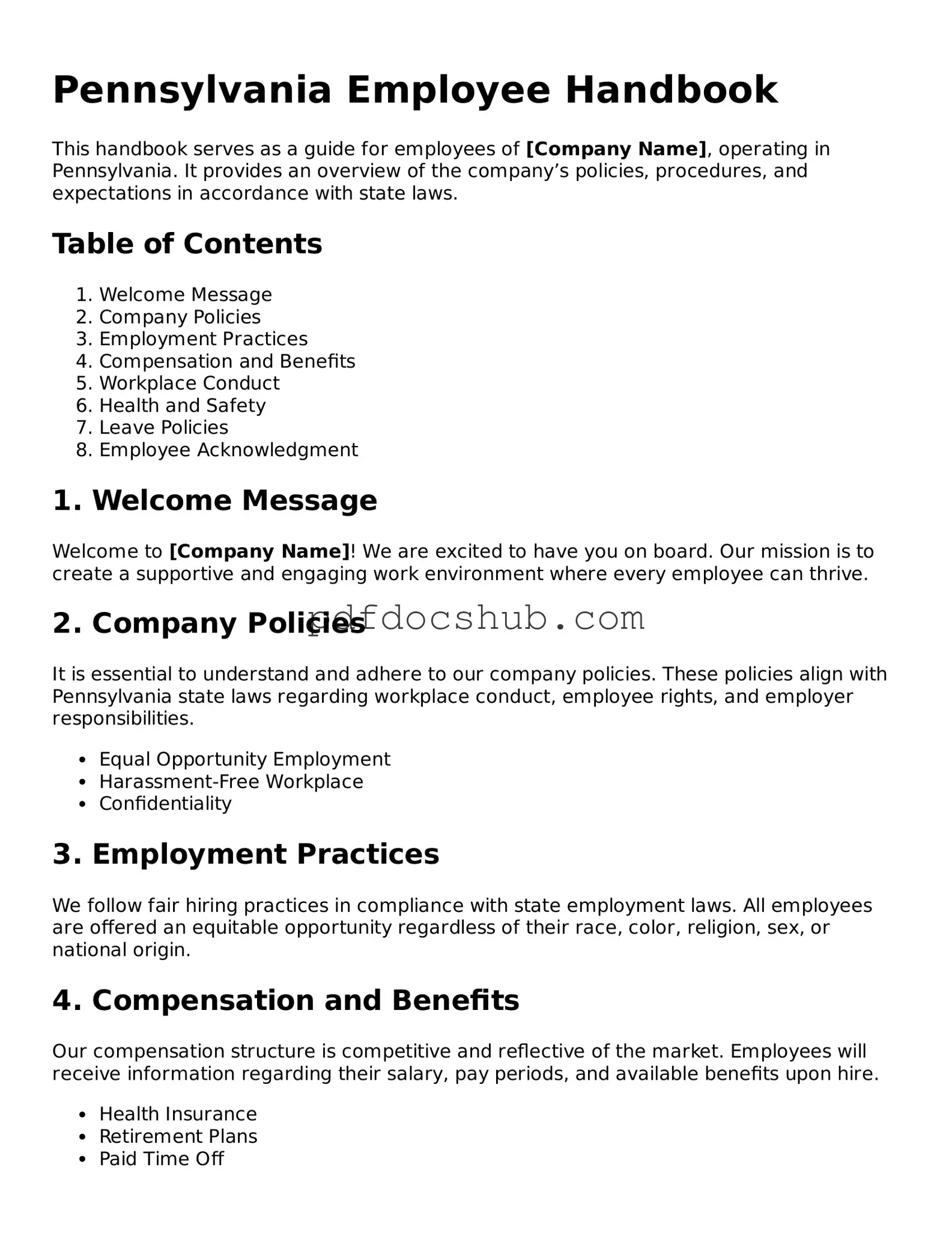 Attorney-Approved Pennsylvania Employee Handbook Form