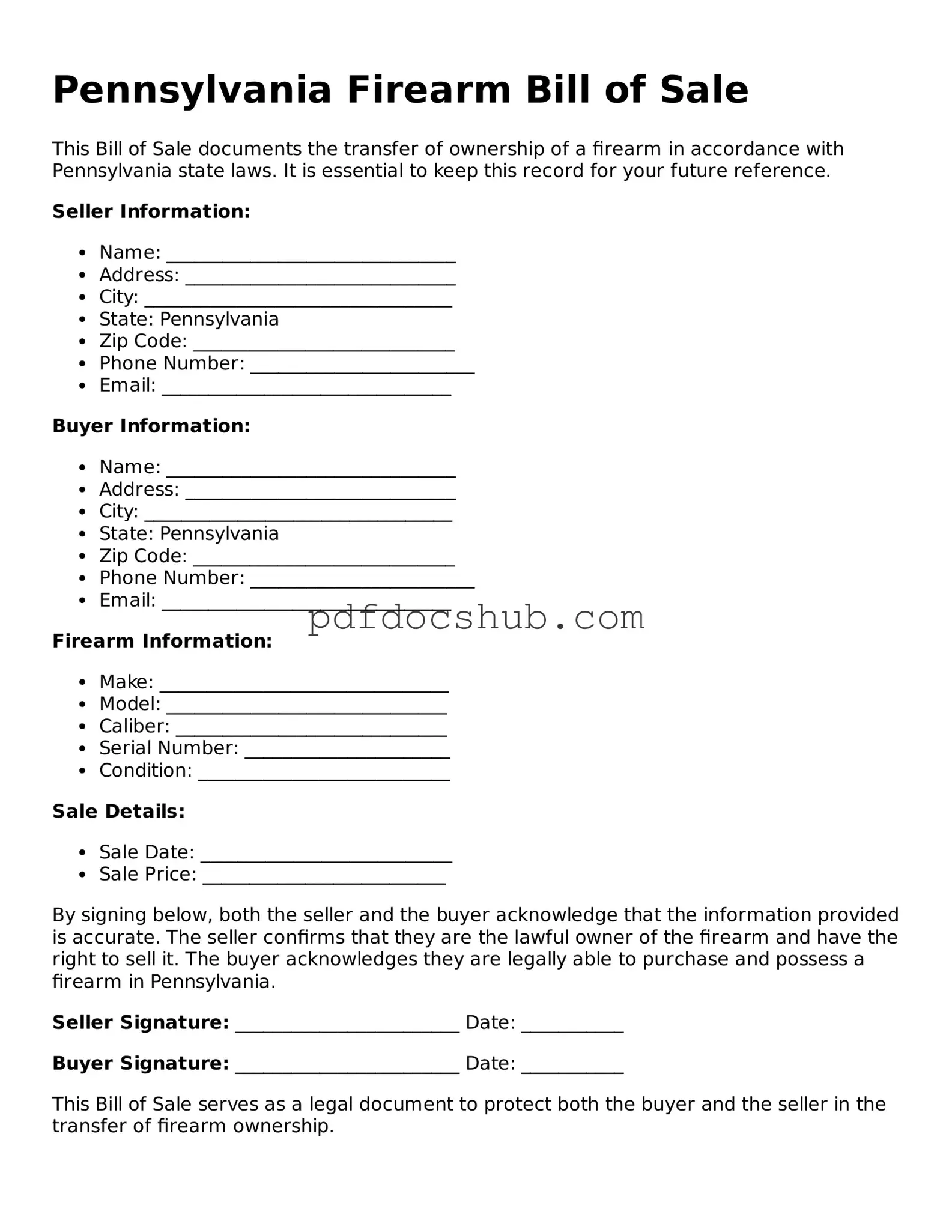 Attorney-Approved Pennsylvania Firearm Bill of Sale Form