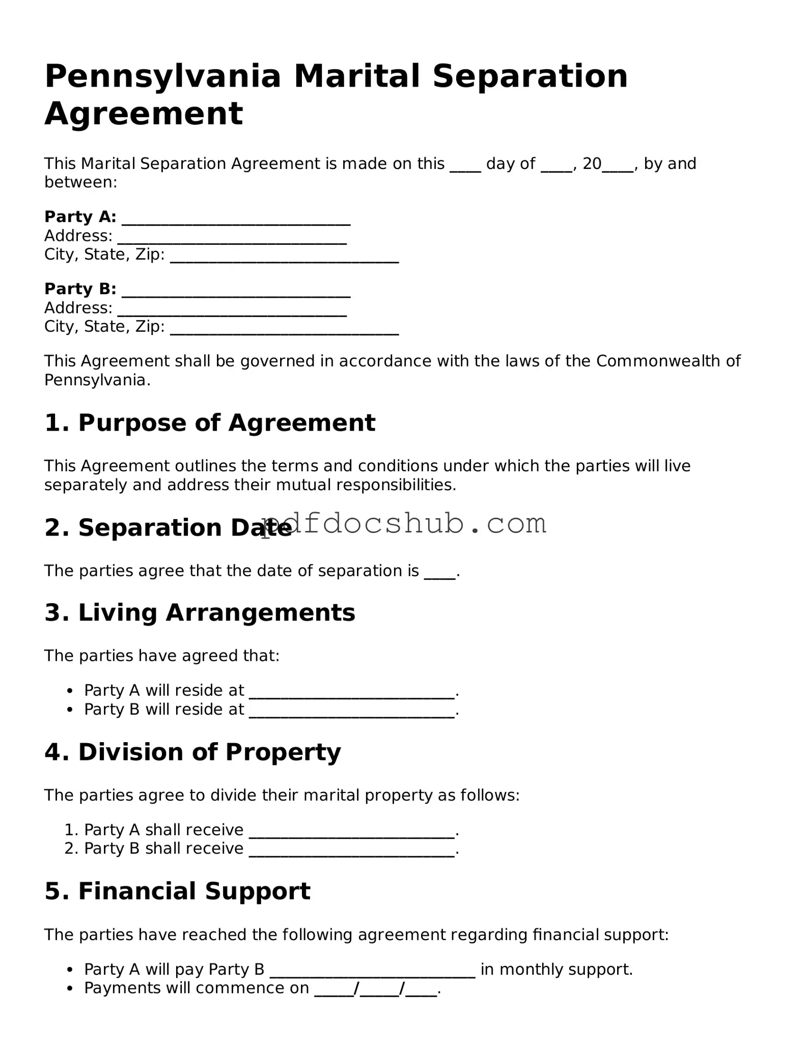 Attorney-Approved Pennsylvania Marital Separation Agreement Form