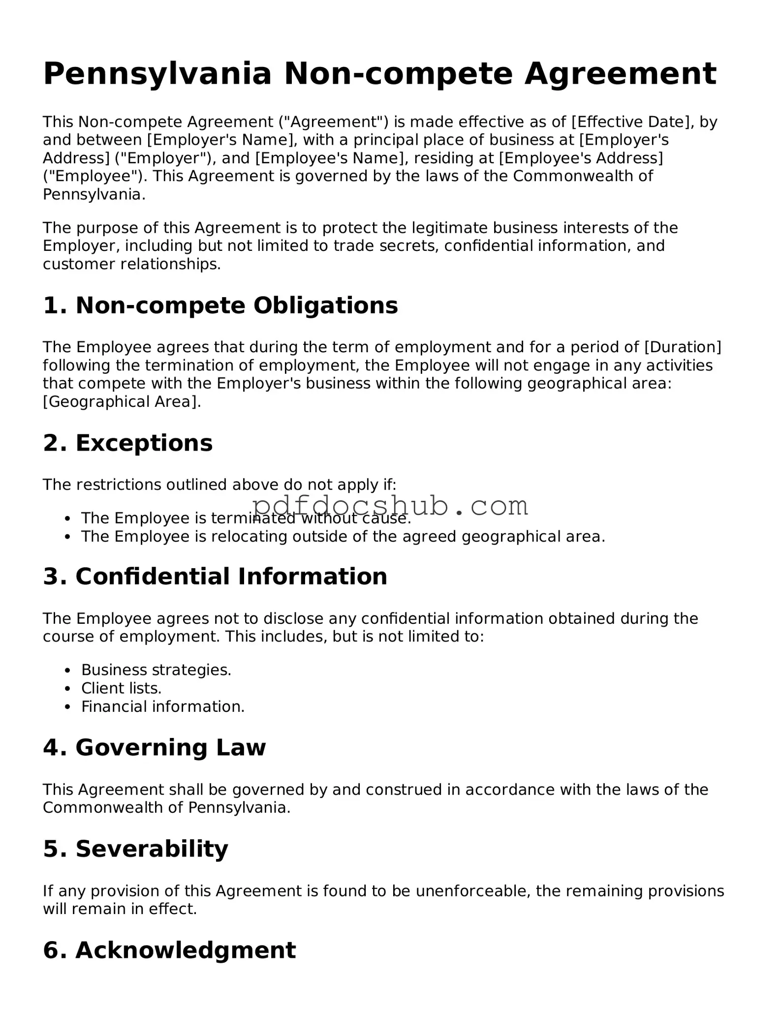 Attorney-Approved Pennsylvania Non-compete Agreement Form