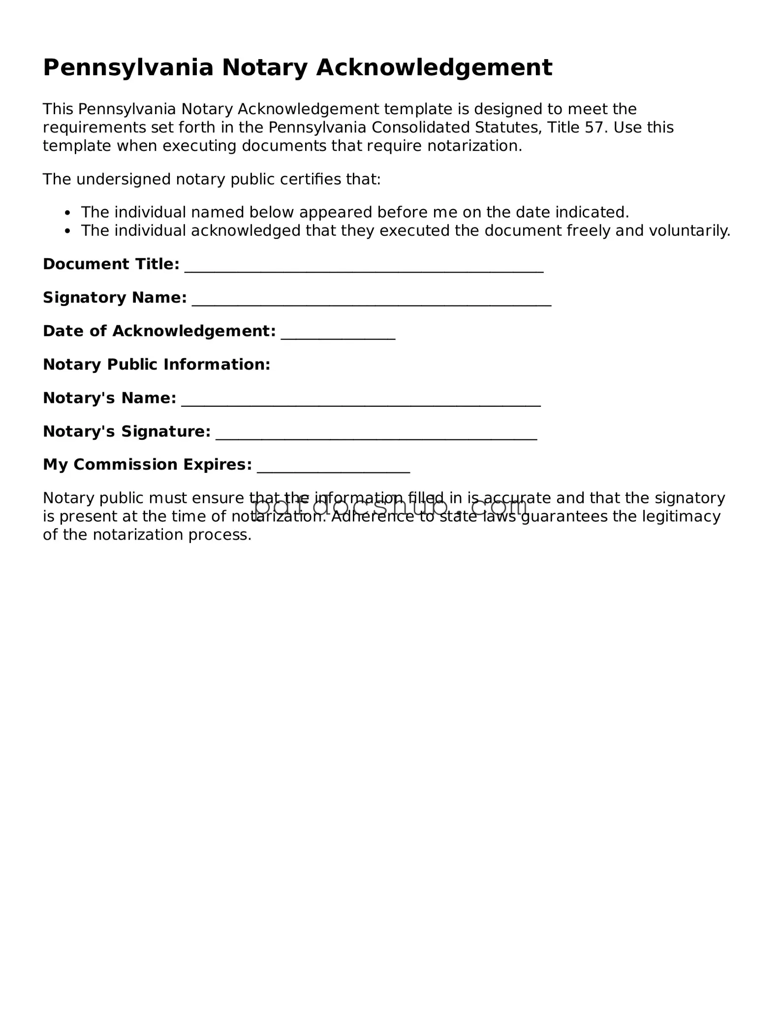 Attorney-Approved Pennsylvania Notary Acknowledgement Form