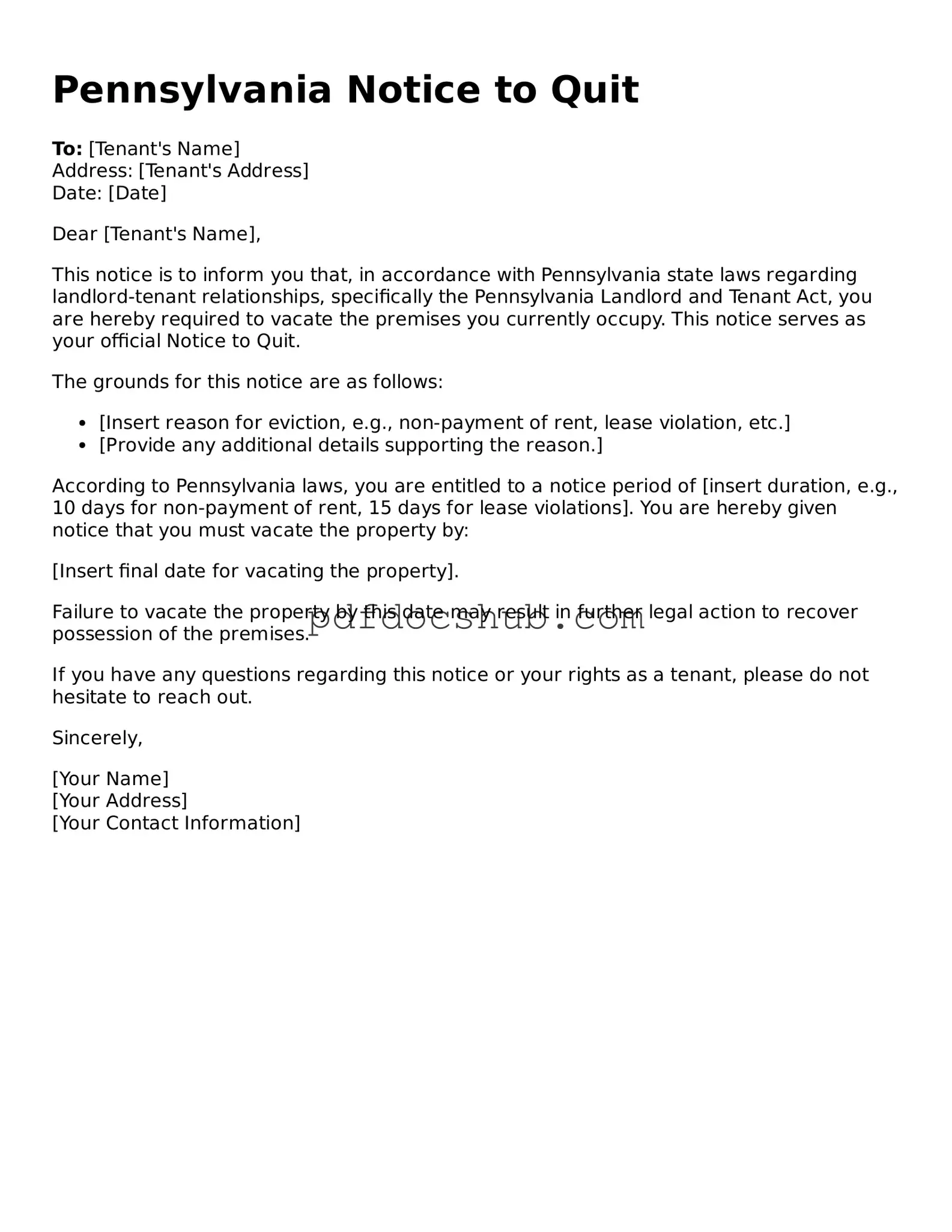 Attorney-Approved Pennsylvania Notice to Quit Form