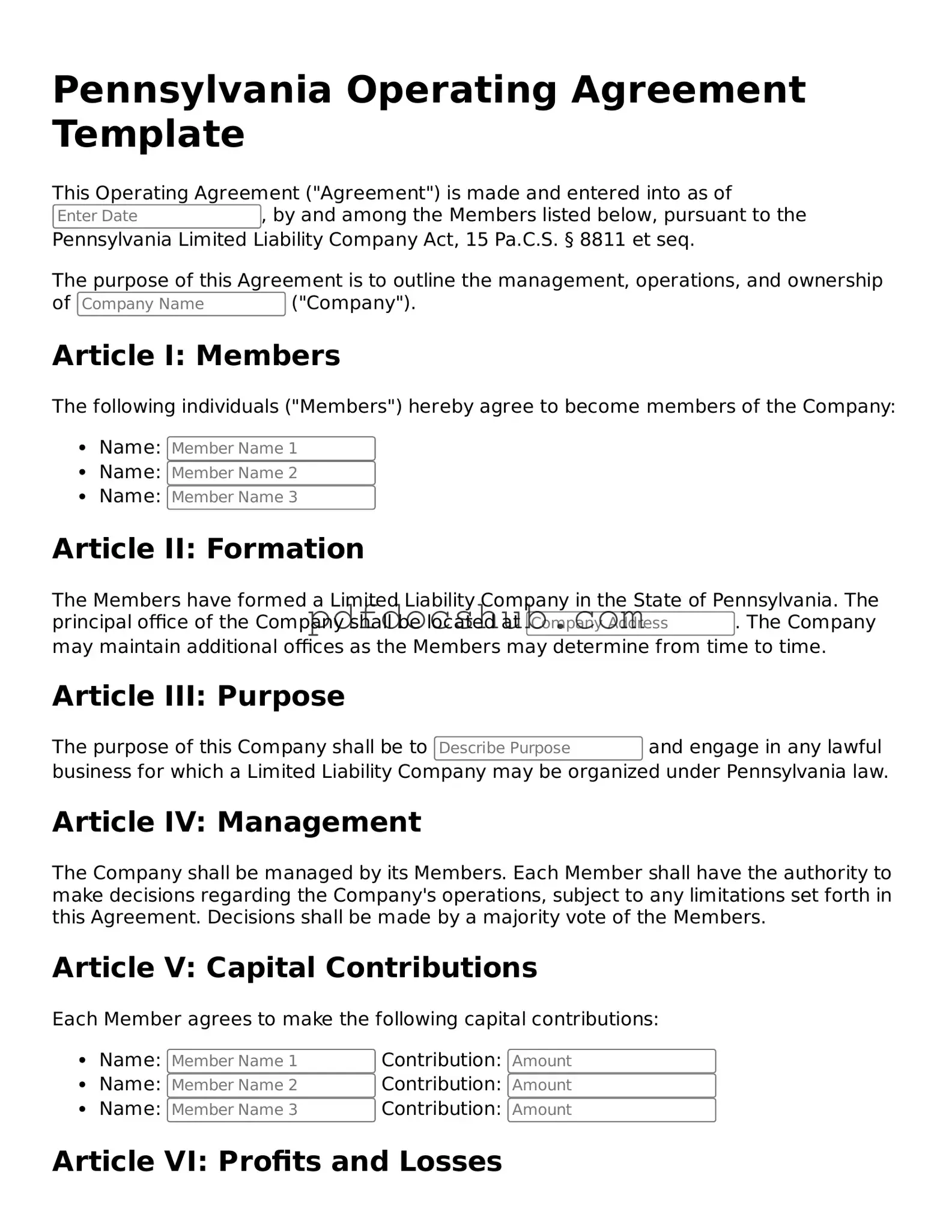 Attorney-Approved Pennsylvania Operating Agreement Form