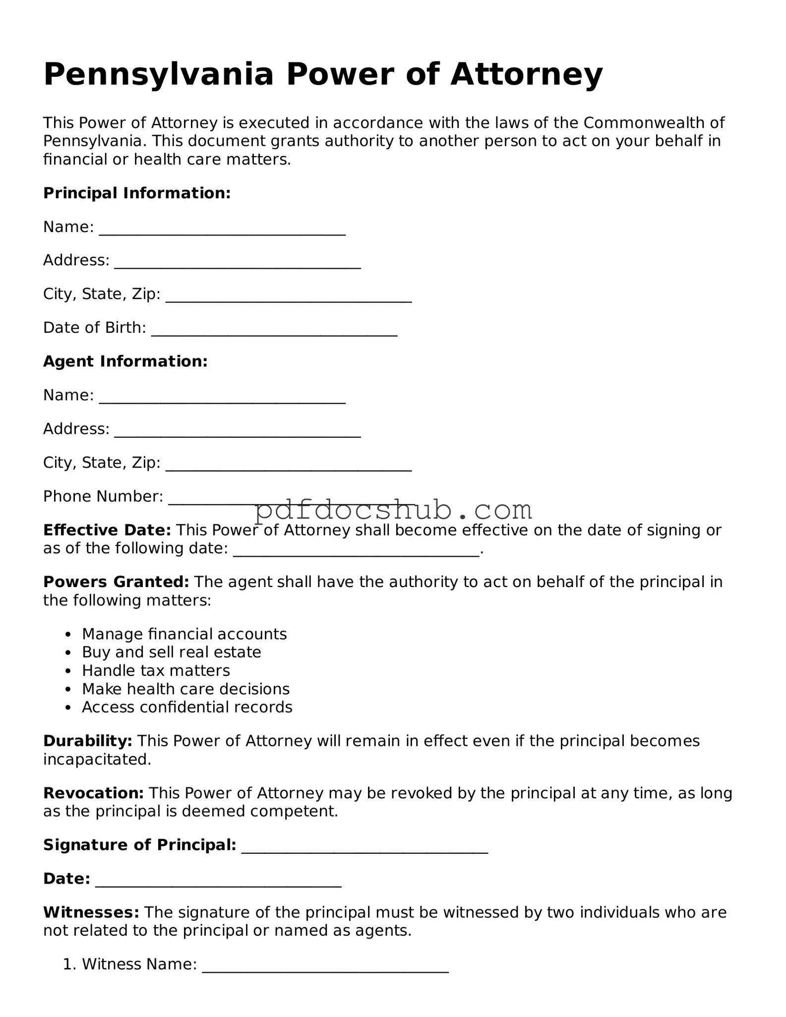 Attorney-Approved Pennsylvania Power of Attorney Form