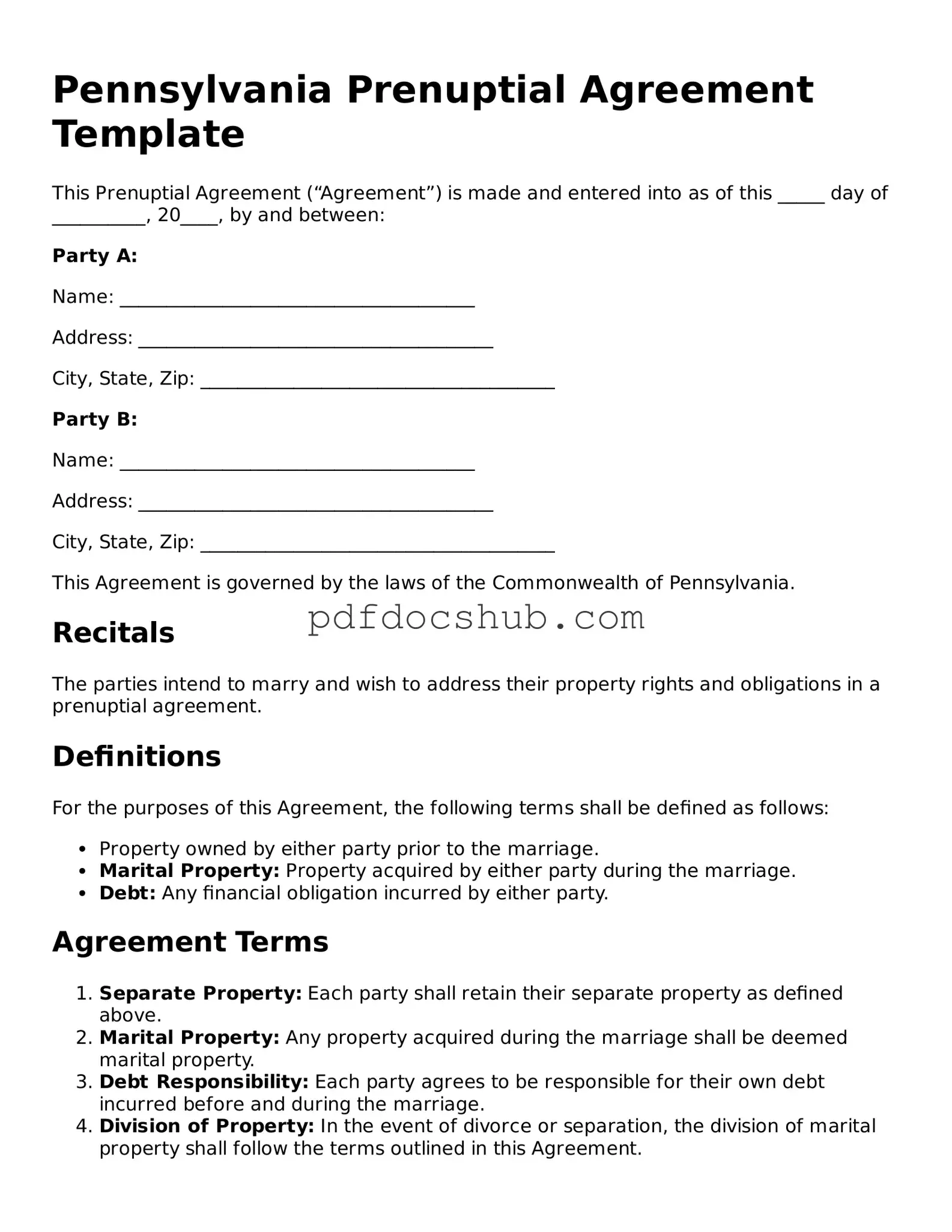 Attorney-Approved Pennsylvania Prenuptial Agreement Form