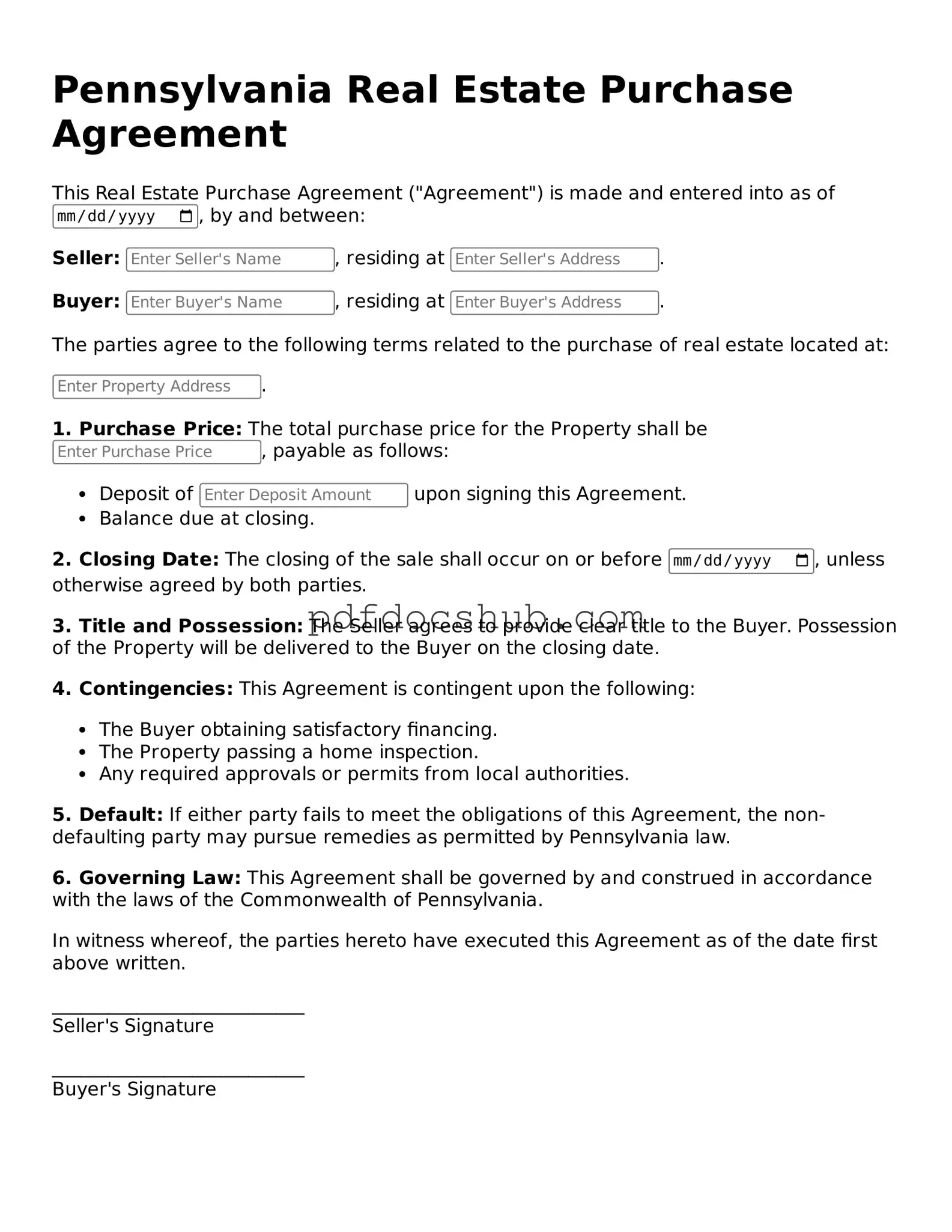 Attorney-Approved Pennsylvania Real Estate Purchase Agreement Form