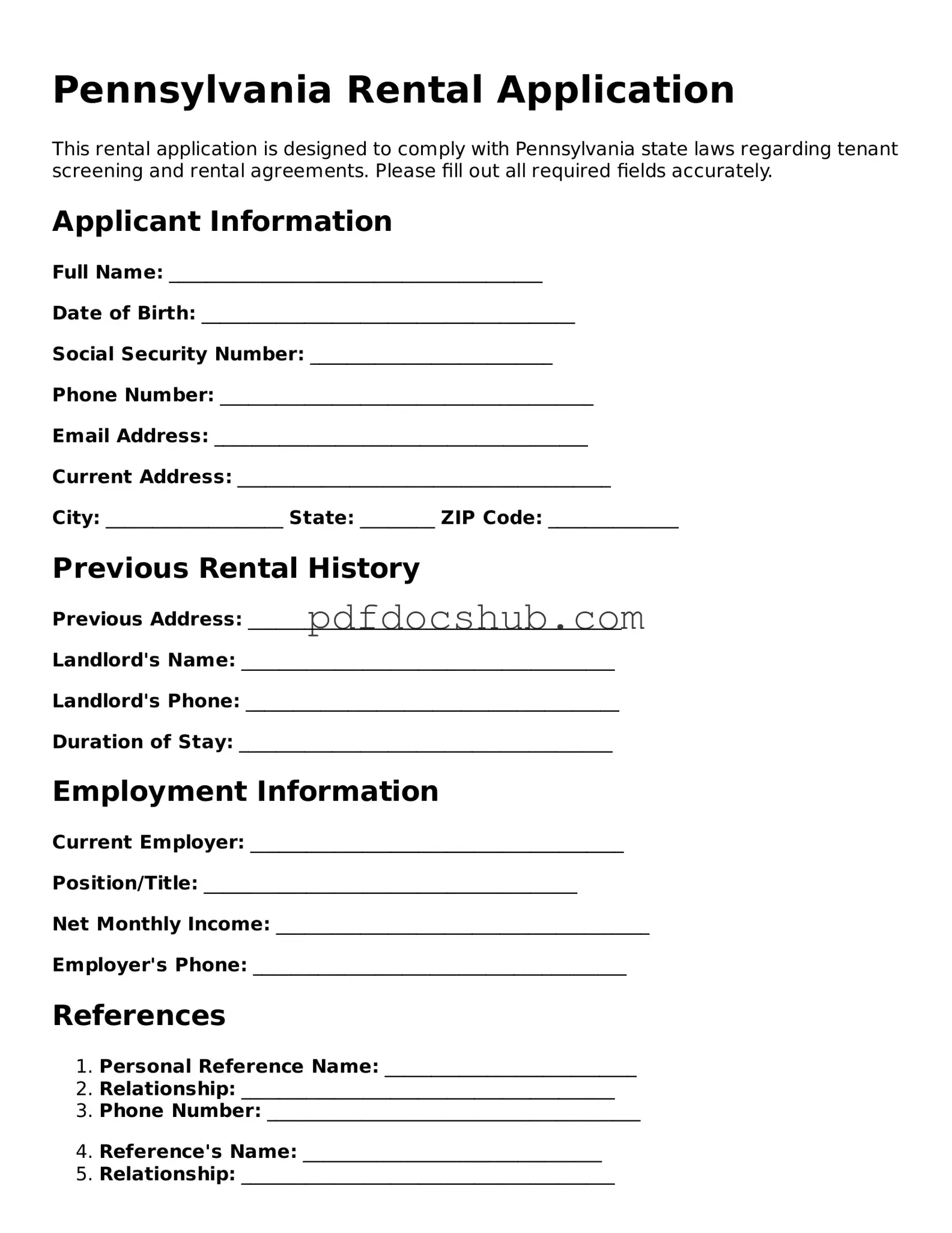 Attorney-Approved Pennsylvania Rental Application Form