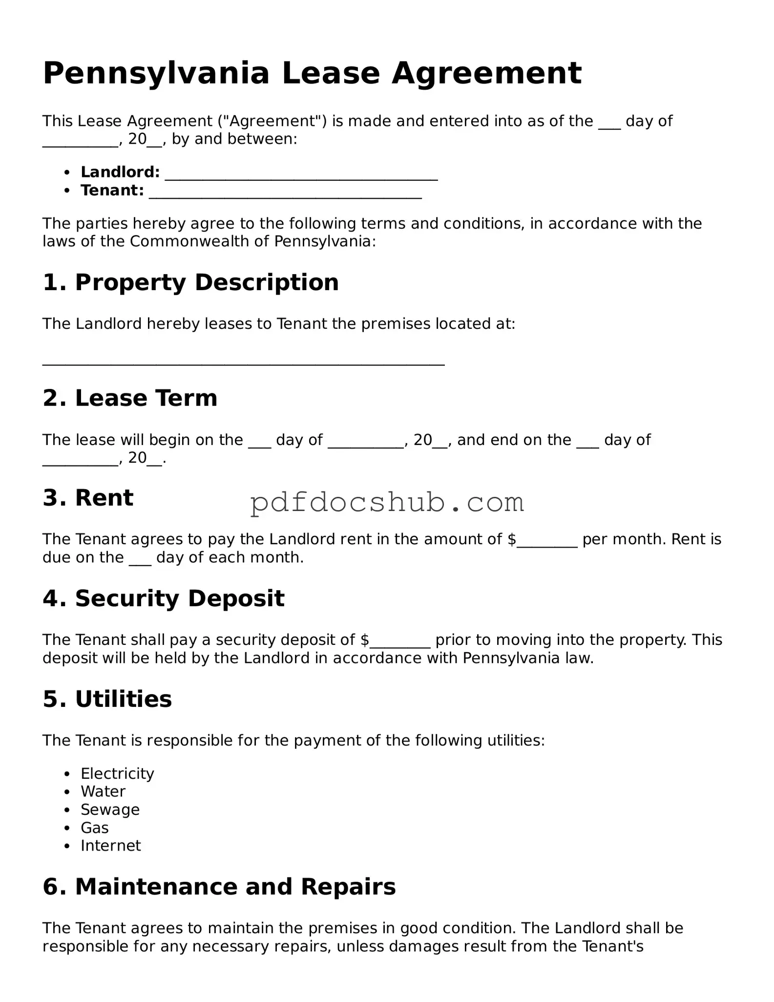 Attorney-Approved Pennsylvania Lease Agreement Form